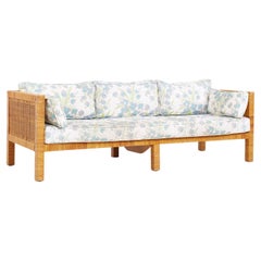 Billy Baldwin für Bielecky Brothers Smoking-Sofa aus Rattan und Messing aus der Mitte des Jahrhunderts
