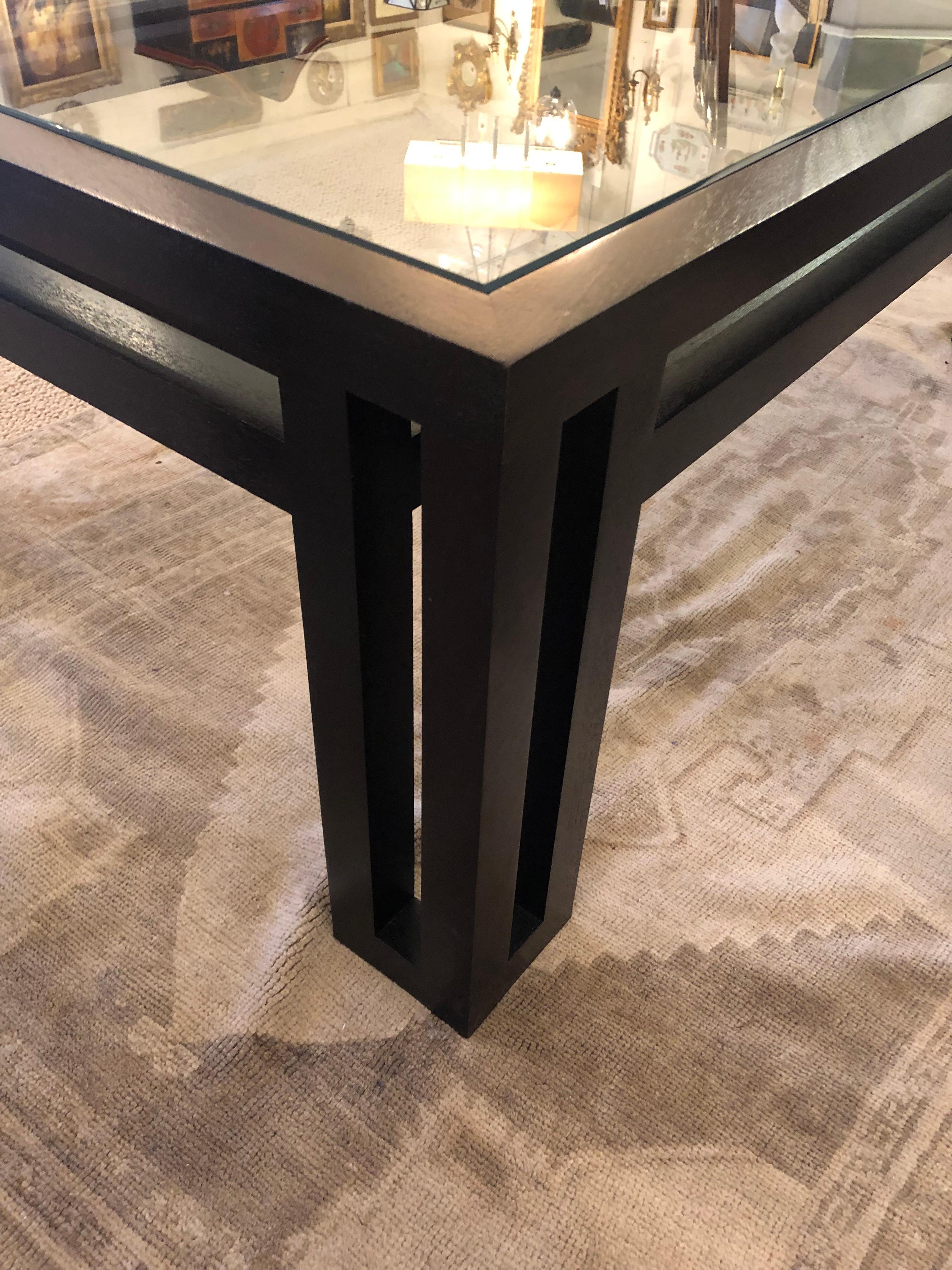 Modern Billy Baldwin Studio Ebonized Wood & Glass Coffee Table