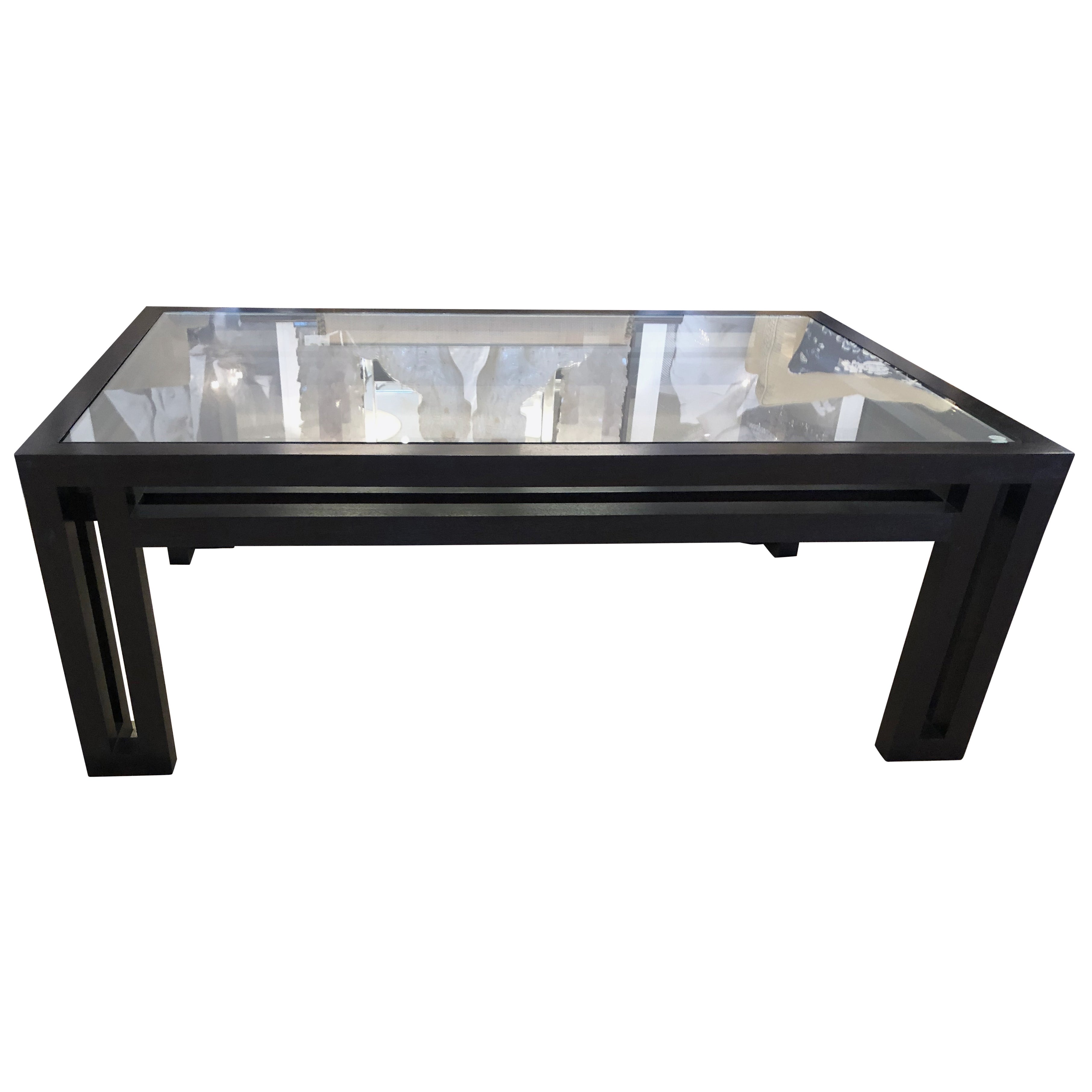 Billy Baldwin Studio Ebonized Wood 
Glass Coffee Table