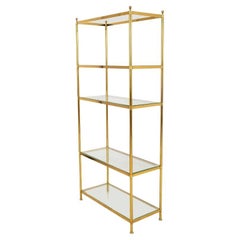 Antique Billy Baldwin Style Brass and Glass Four Shelf Etagere