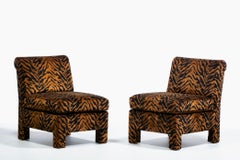 Billy Baldwin Style Hollywood Regency Slipper Chairs in Tiger Velvet
