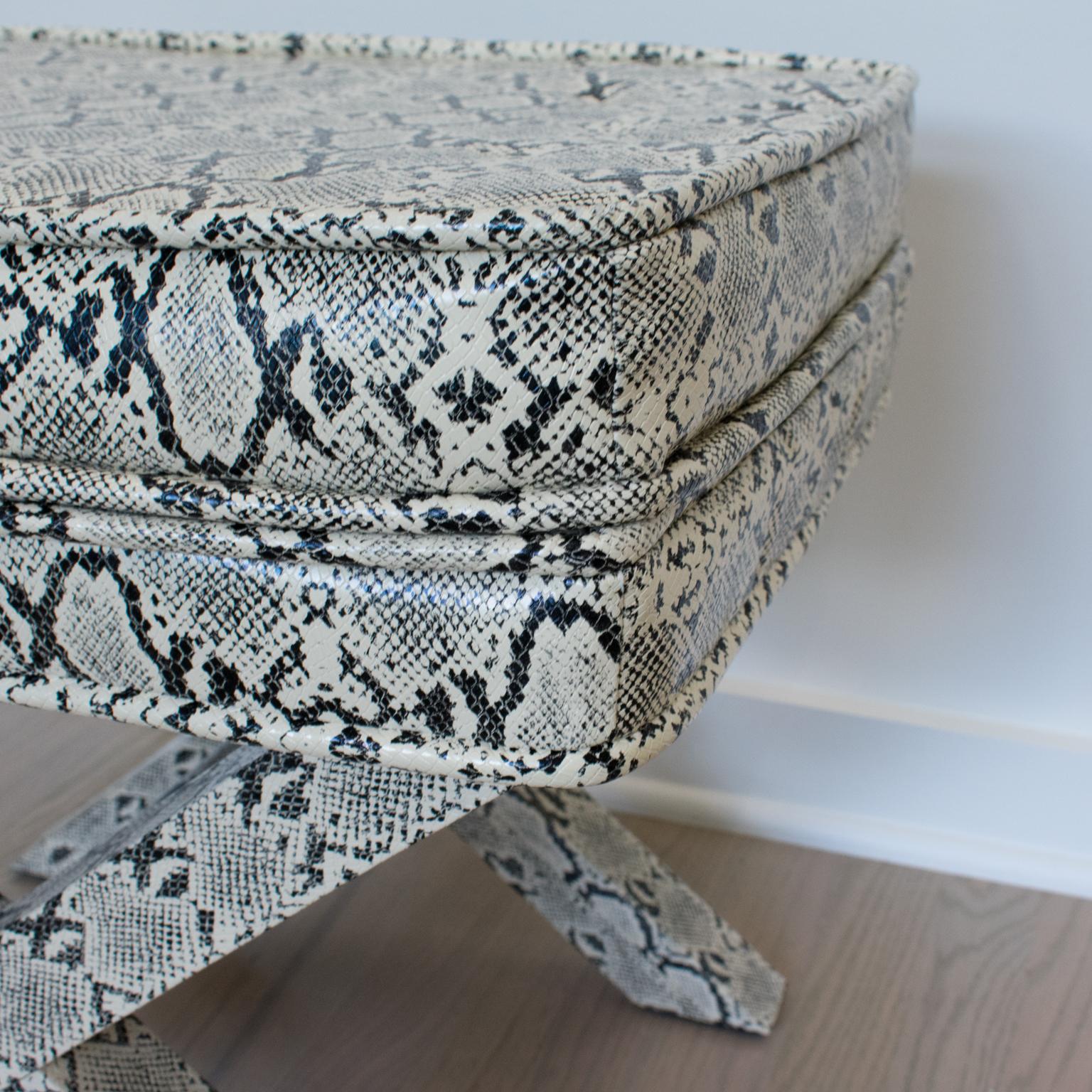 Billy Baldwin Style Python Leather X-Bench Ottoman Footstool For Sale 3