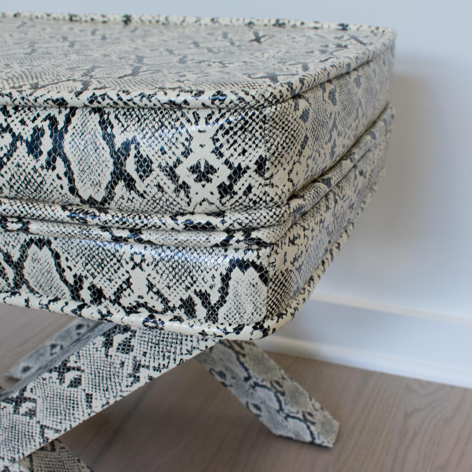 Billy Baldwin Style Python Leather X-Bench Ottoman Footstool For Sale 4