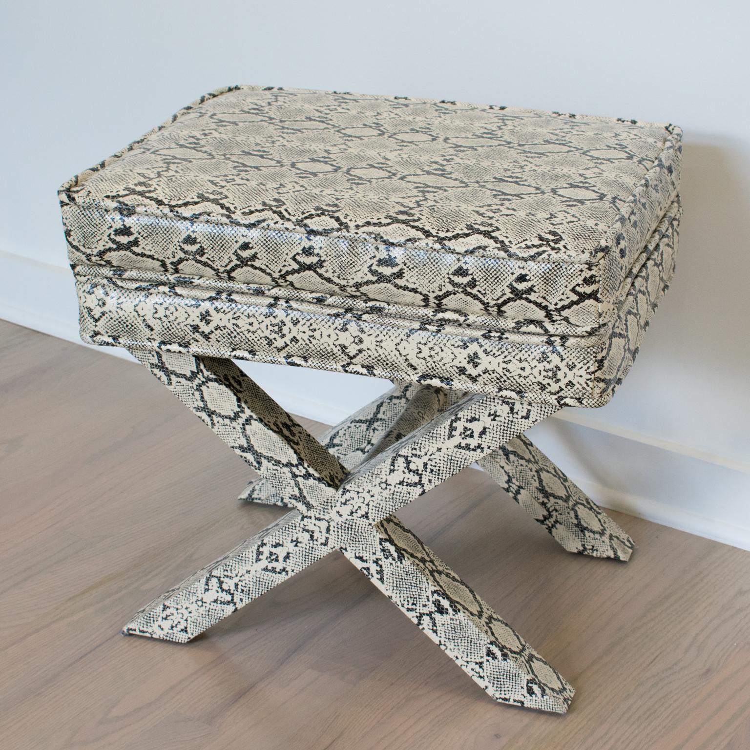 Billy Baldwin Style Python Leather X-Bench Ottoman Footstool 5