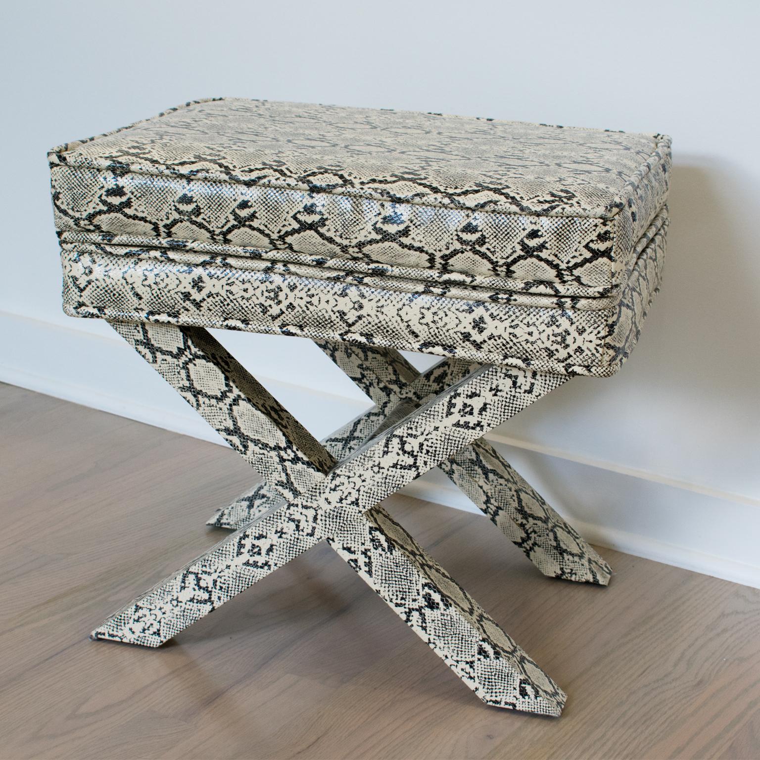 Billy Baldwin Style Python Leather X-Bench Ottoman Footstool 6