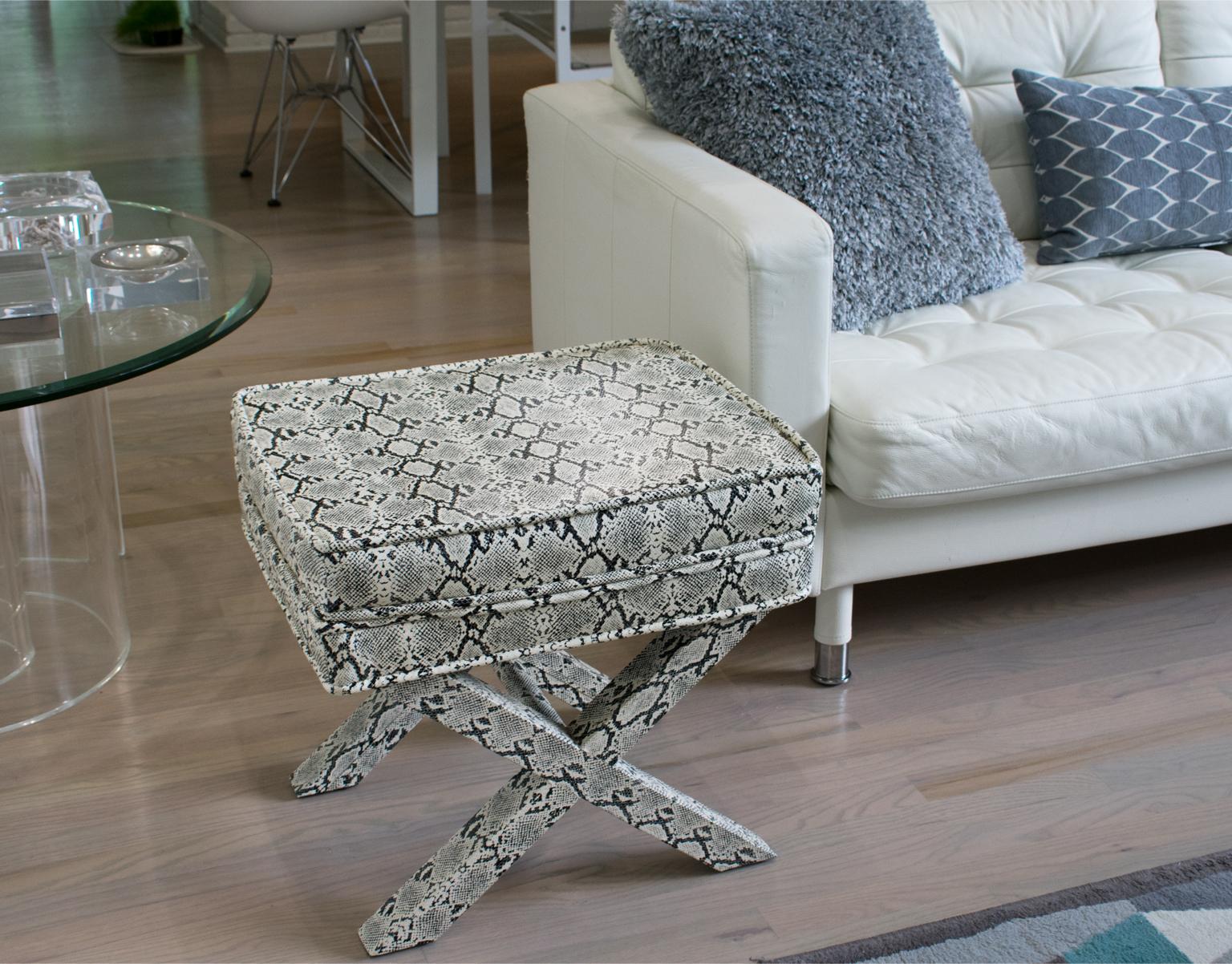 Billy Baldwin Style Python Leather X-Bench Ottoman Footstool For Sale 6