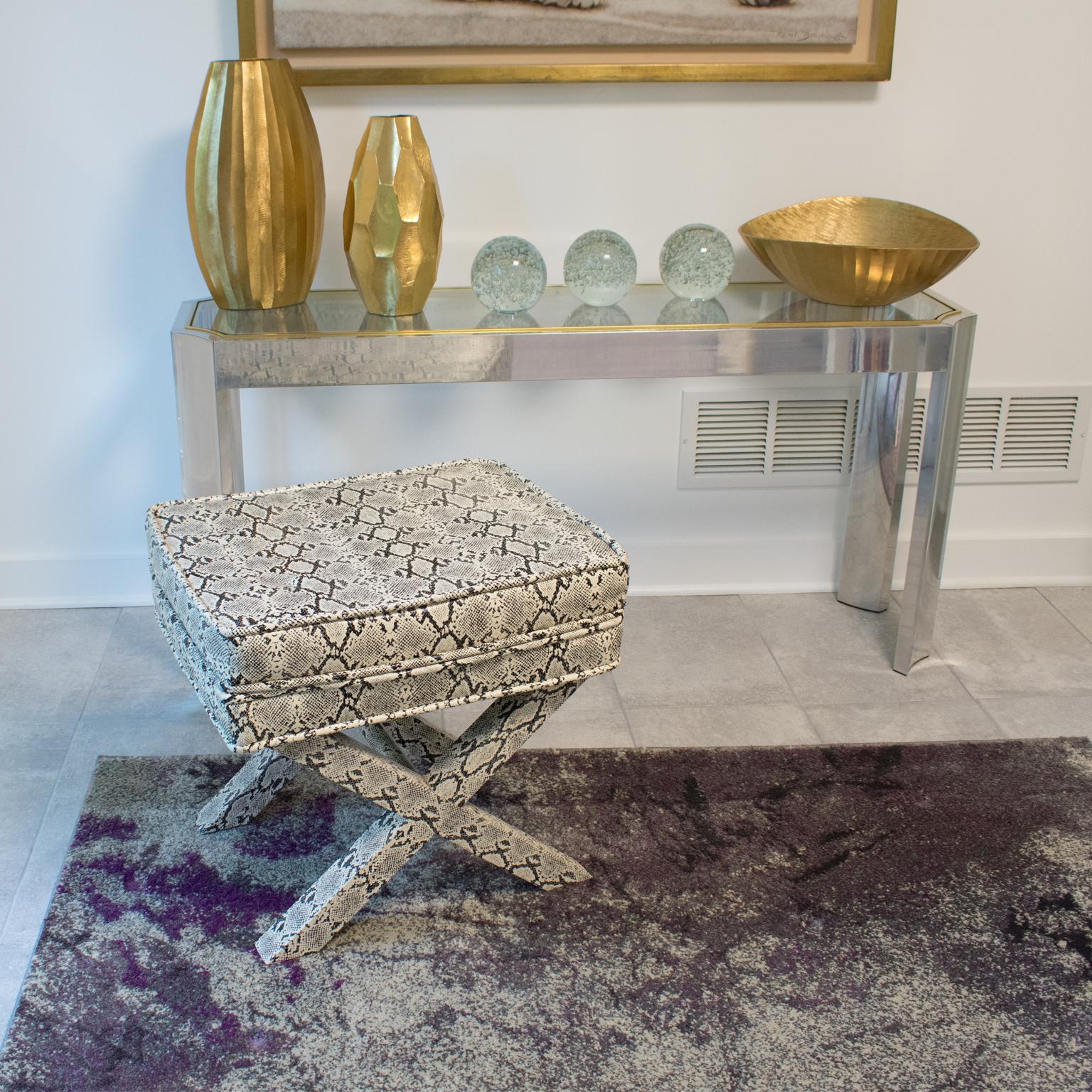 Billy Baldwin Style Python Leather X-Bench Ottoman Footstool For Sale 9