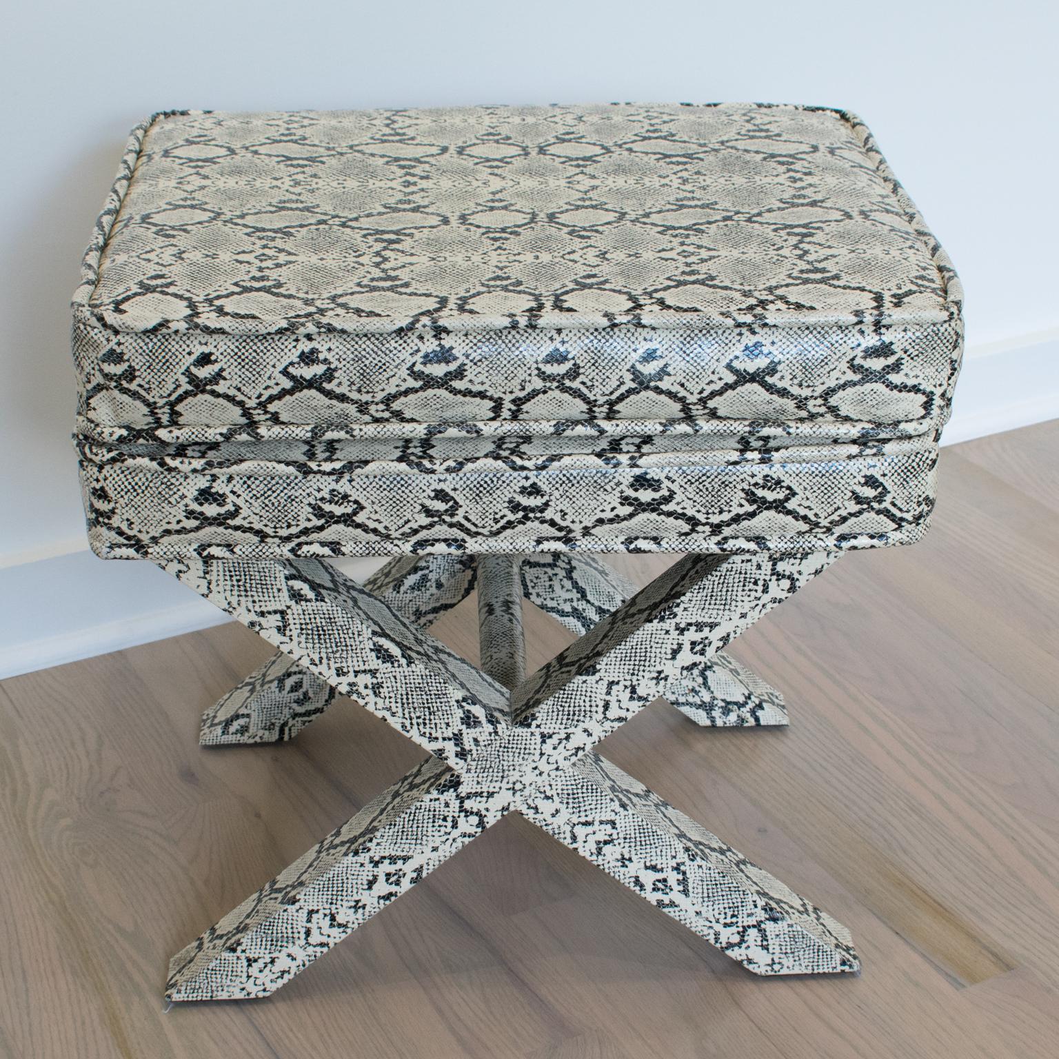 American Billy Baldwin Style Python Leather X-Bench Ottoman Footstool