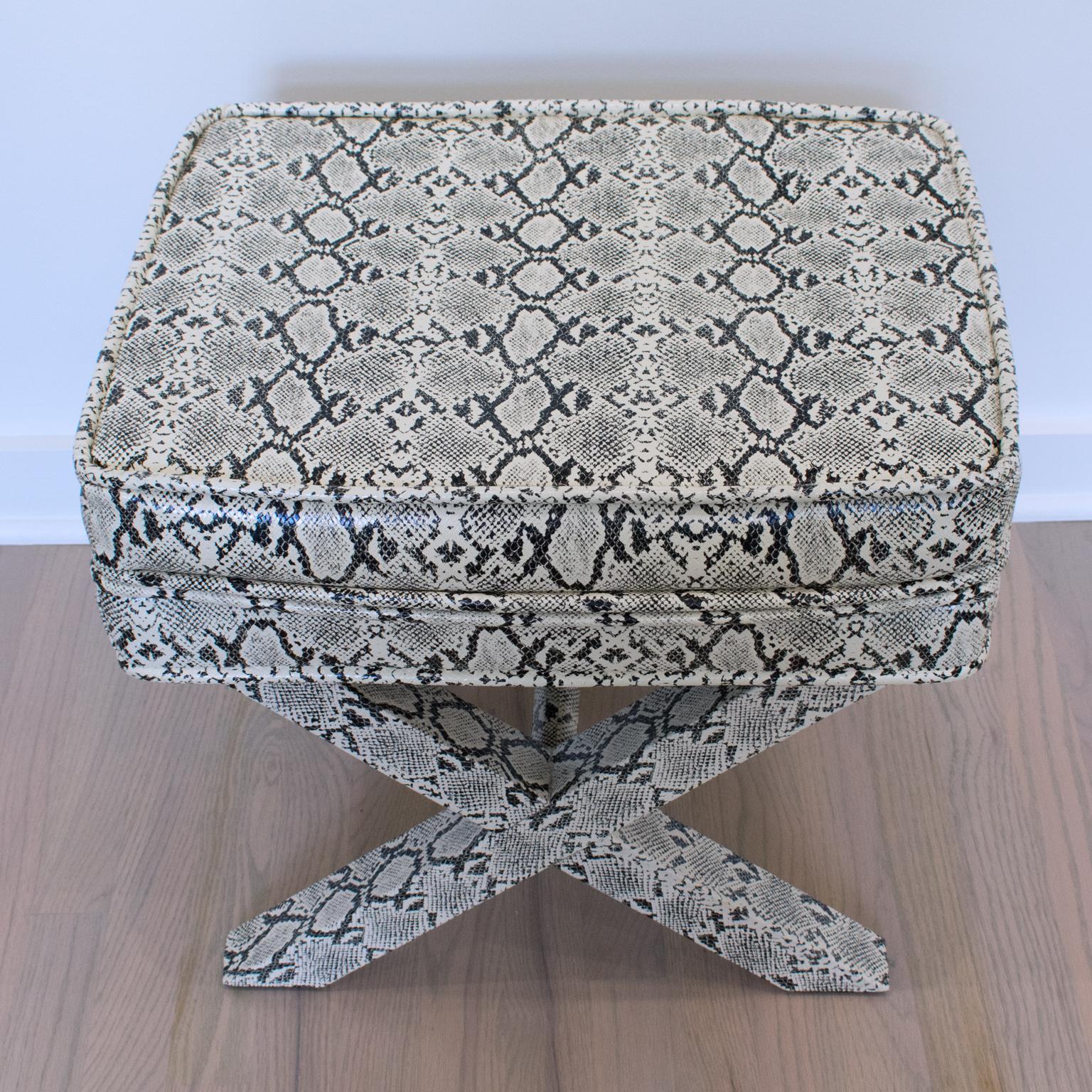 American Billy Baldwin Style Python Leather X-Bench Ottoman Footstool For Sale