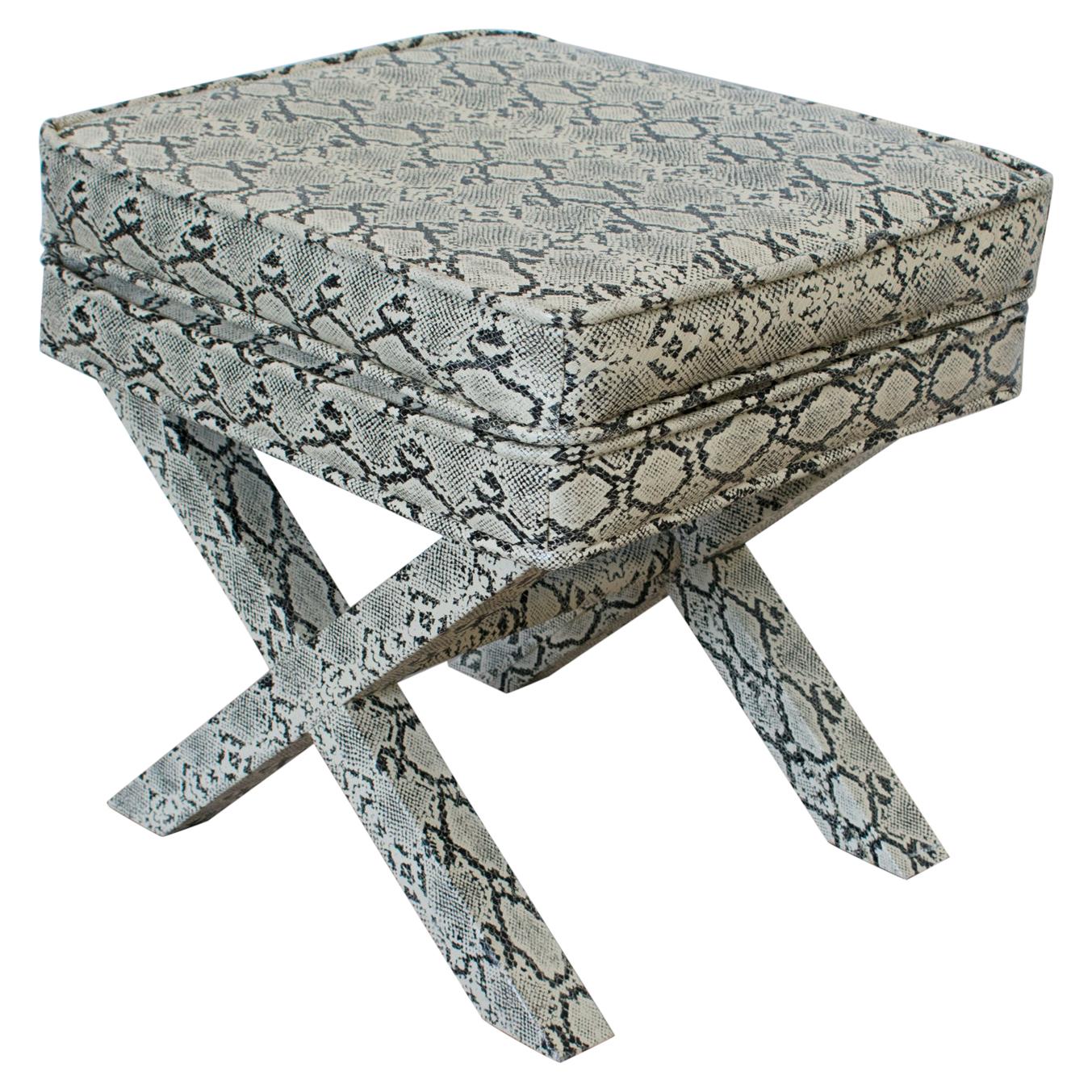 Billy Baldwin Style Python Leather X-Bench Ottoman Footstool