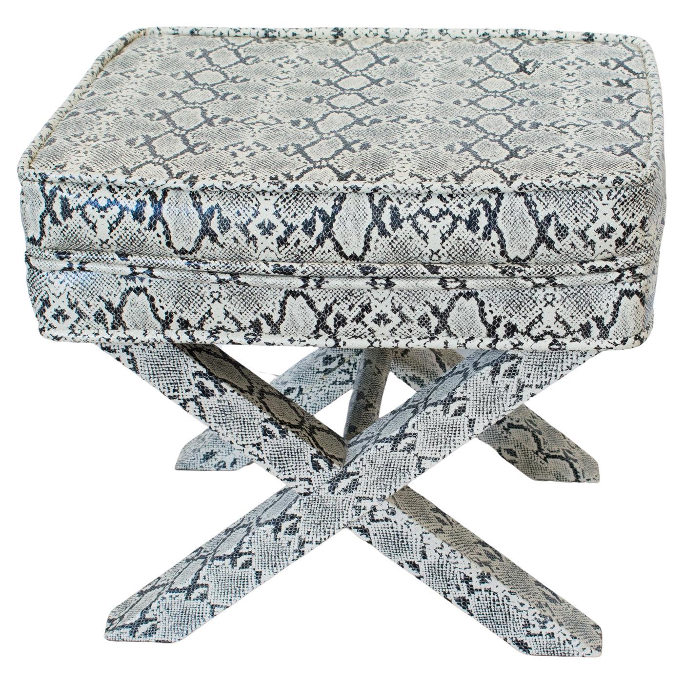Billy Baldwin Style Python Leather X-Bench Ottoman Footstool For Sale