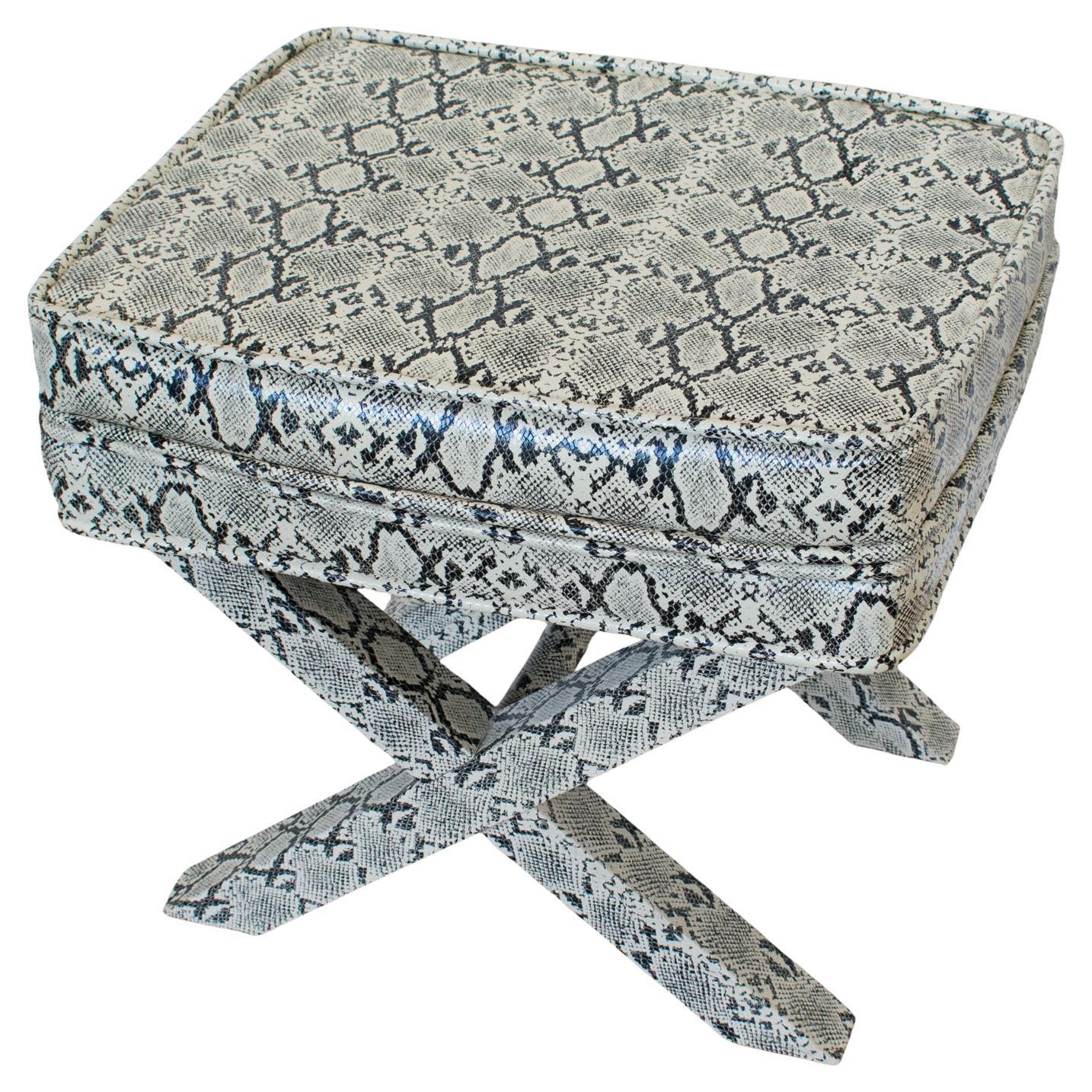 Billy Baldwin Style Python Leather X-Bench Ottoman Footstool For Sale