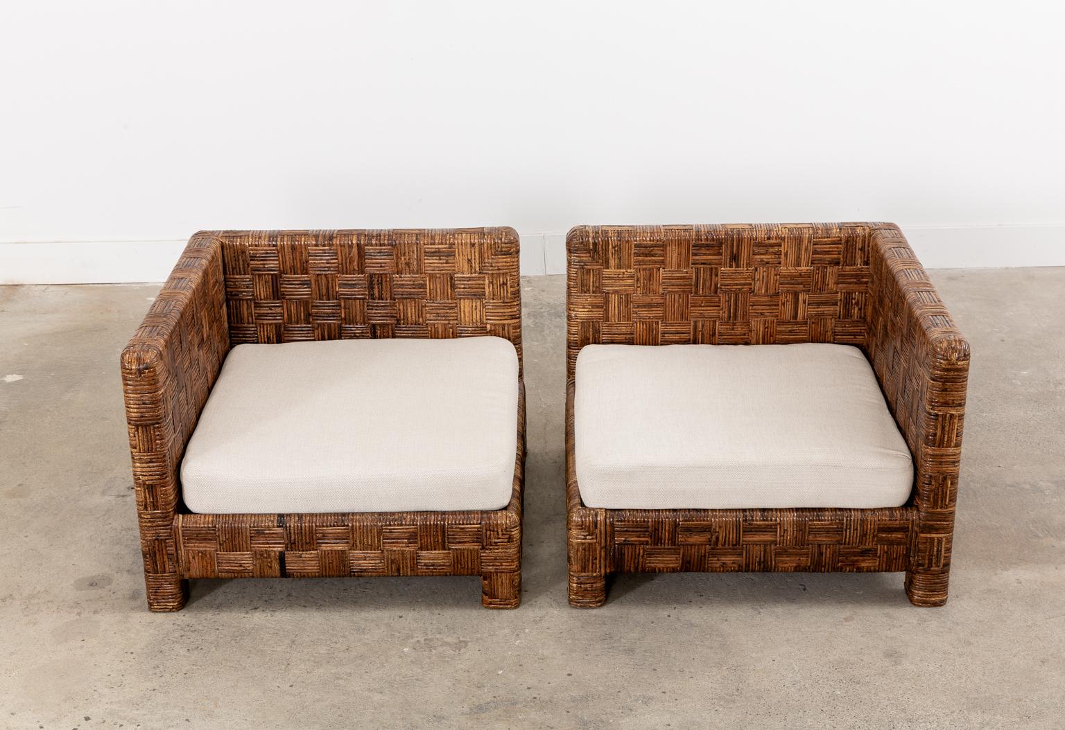 20th Century Billy Baldwin Style Two Part Cane Basketweave Parsons Sofa Settee
