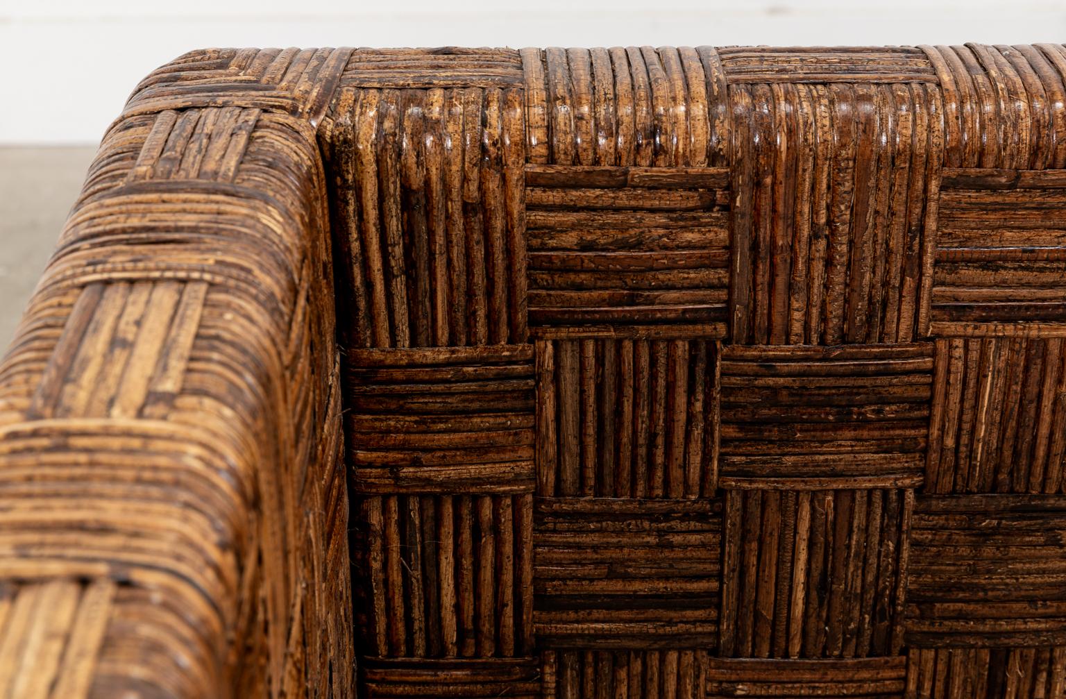 Fabric Billy Baldwin Style Two Part Cane Basketweave Parsons Sofa Settee