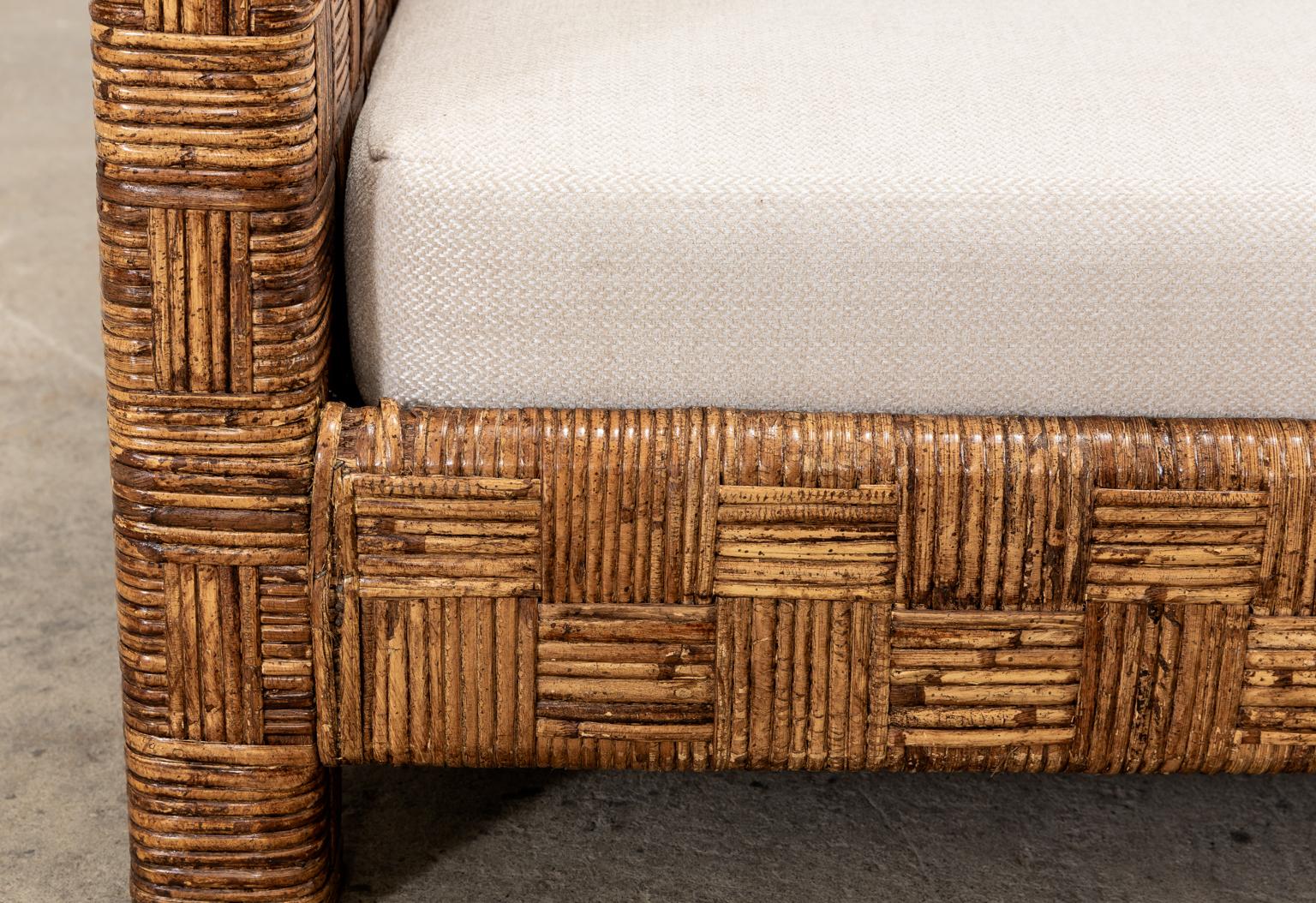 Billy Baldwin Style Two Part Cane Basketweave Parsons Sofa Settee 1