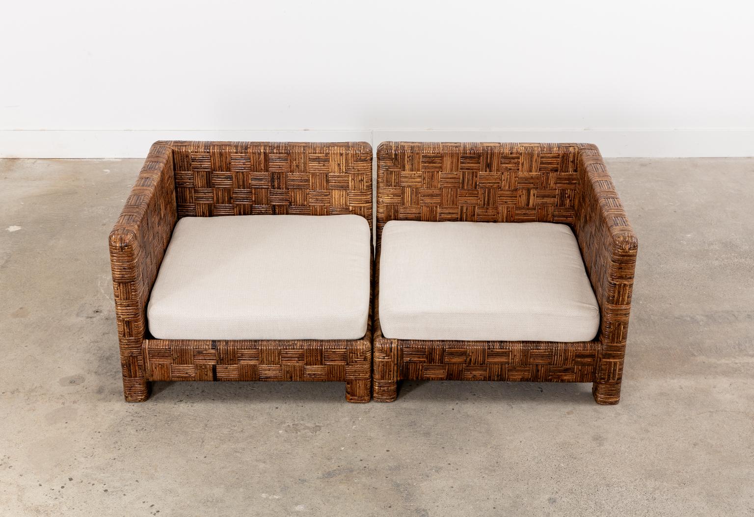 Billy Baldwin Style Two Part Cane Basketweave Parsons Sofa Settee For Sale 4
