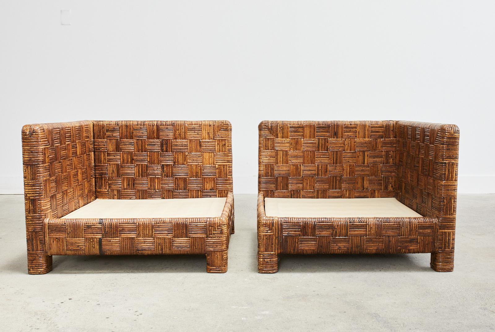 Billy Baldwin Style Two Part Cane Basketweave Parsons Sofa Settee For Sale 6