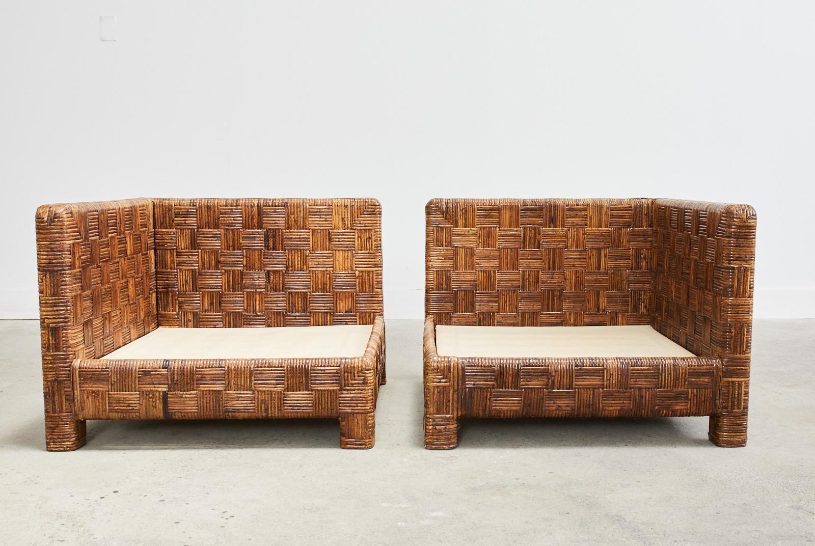Billy Baldwin Style Two Part Cane Basketweave Parsons Sofa Settee 6