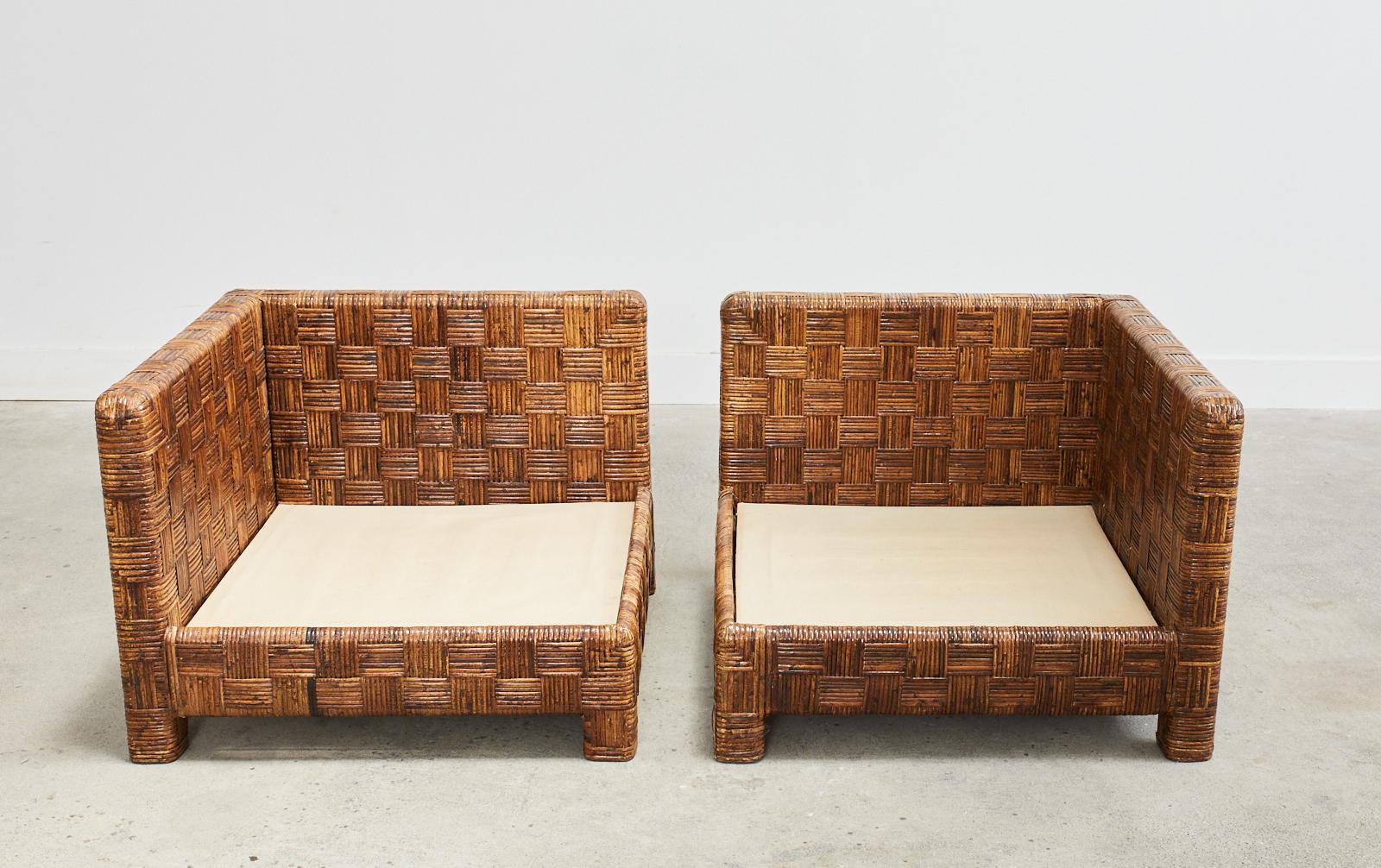 Billy Baldwin Style Two Part Cane Basketweave Parsons Sofa Settee 7