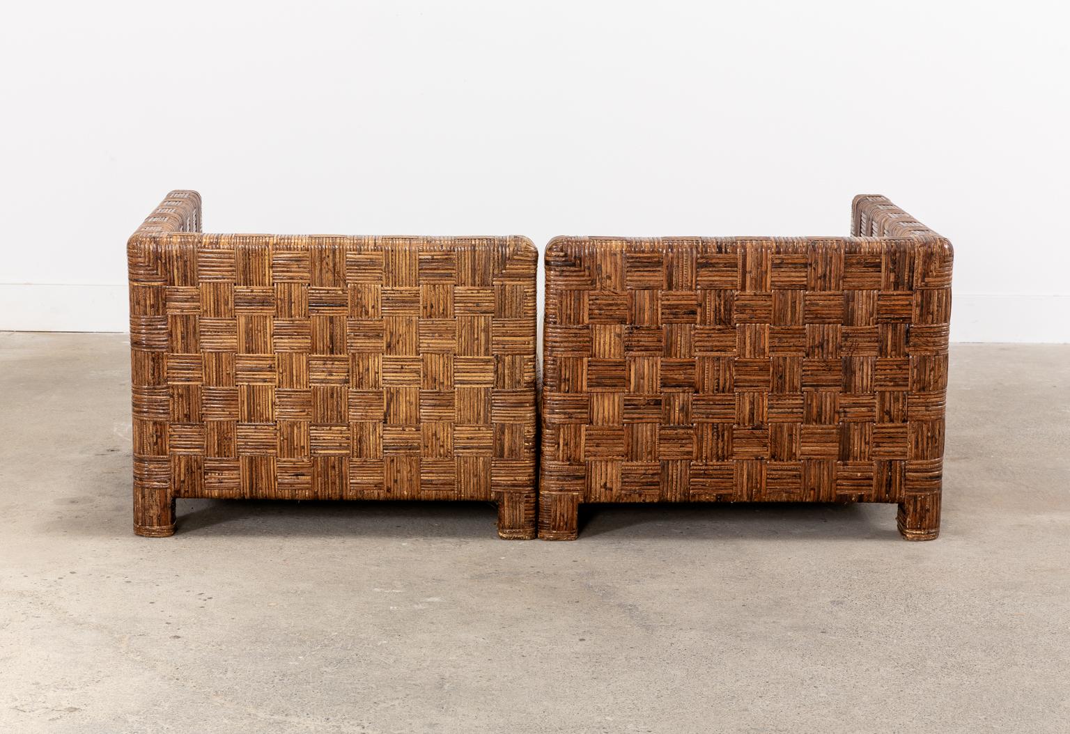 Billy Baldwin Style Two Part Cane Basketweave Parsons Sofa Settee 8