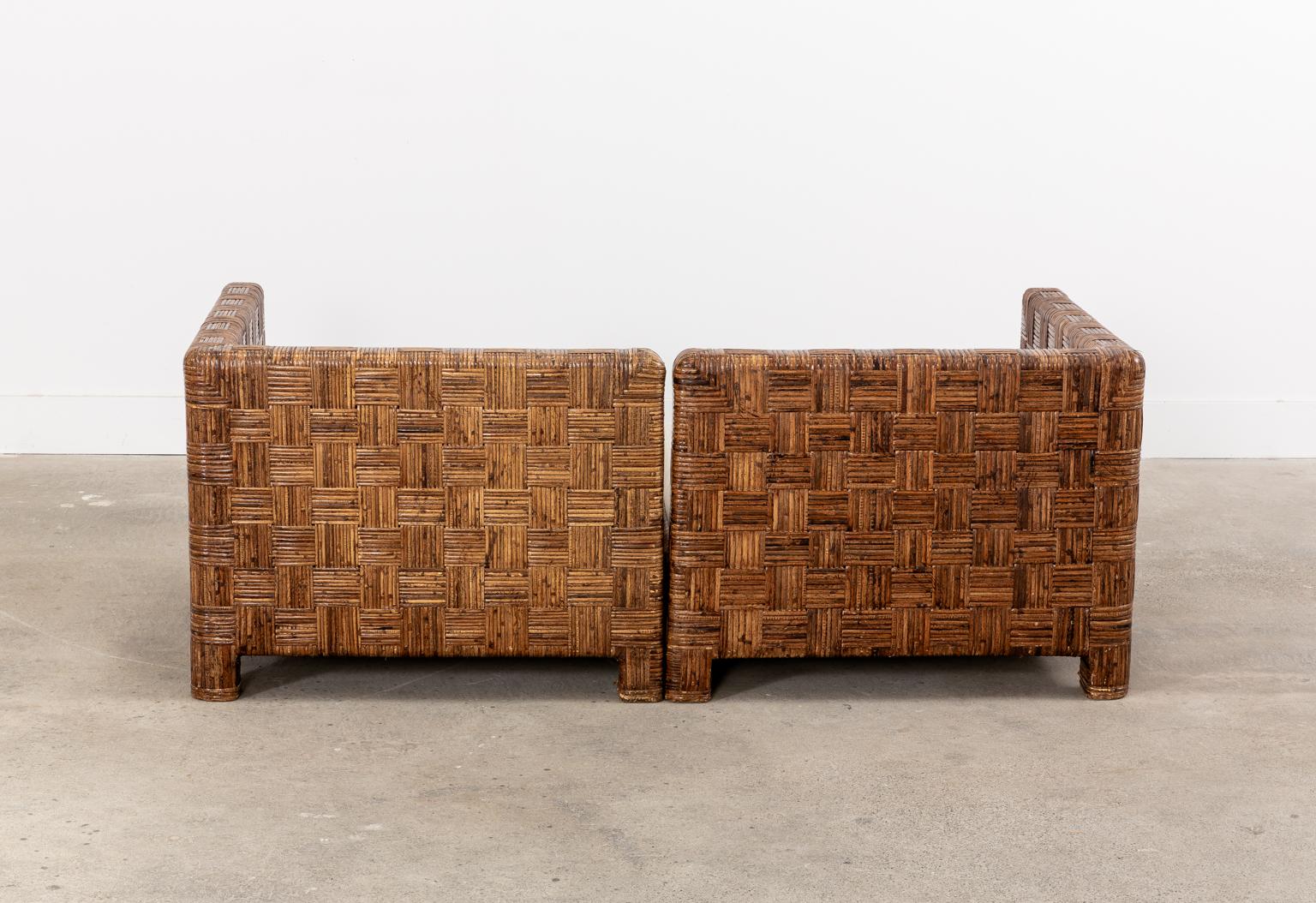 American Billy Baldwin Style Two Part Cane Basketweave Parsons Sofa Settee