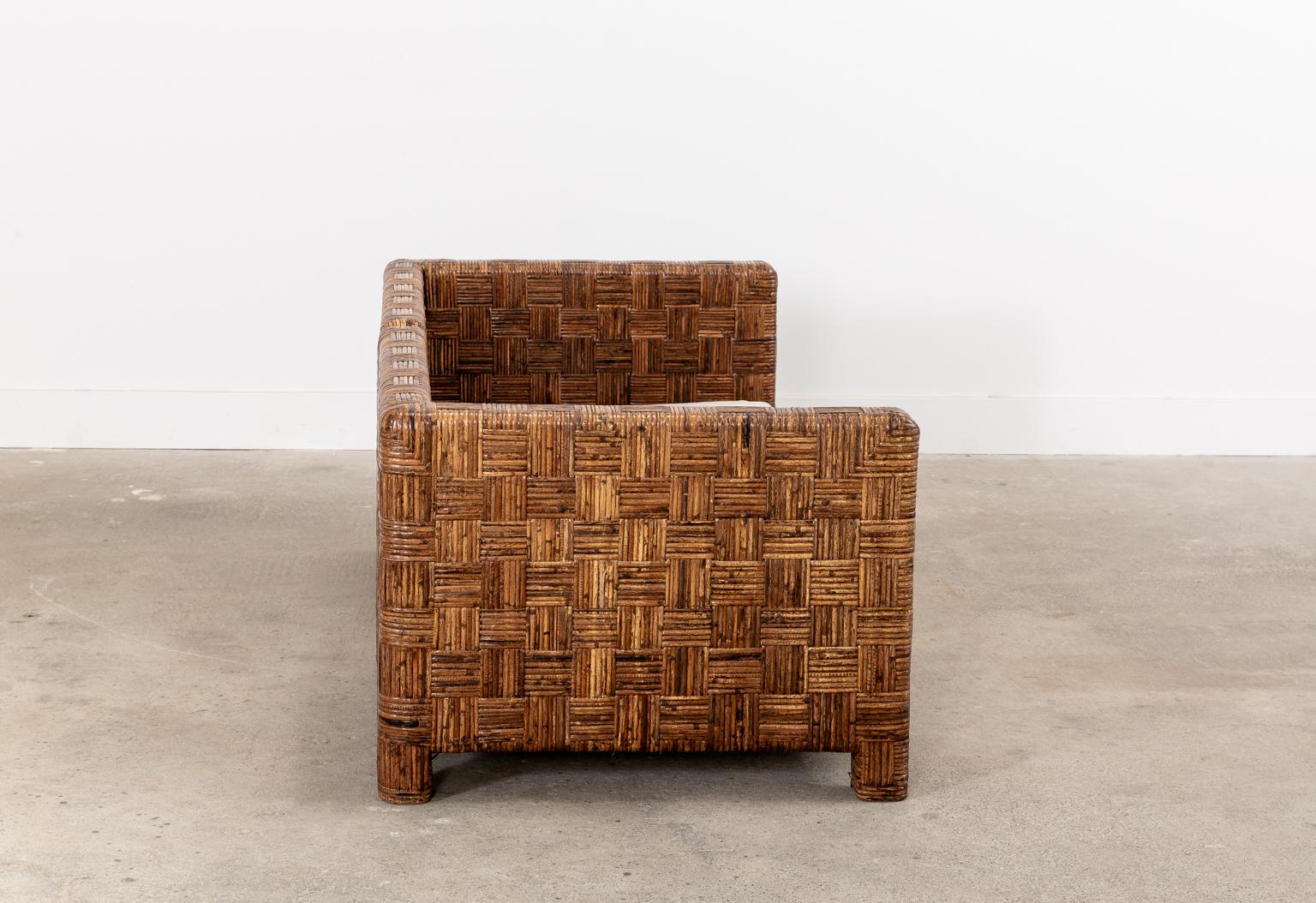 Billy Baldwin Style Two Part Cane Basketweave Parsons Sofa Settee In Good Condition In Rio Vista, CA