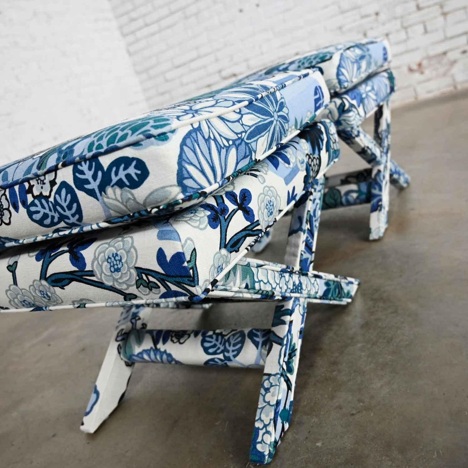 Fabric Billy Baldwin Style X Base Benches Stools in Schumacher Blue Chiang Mai Dragon