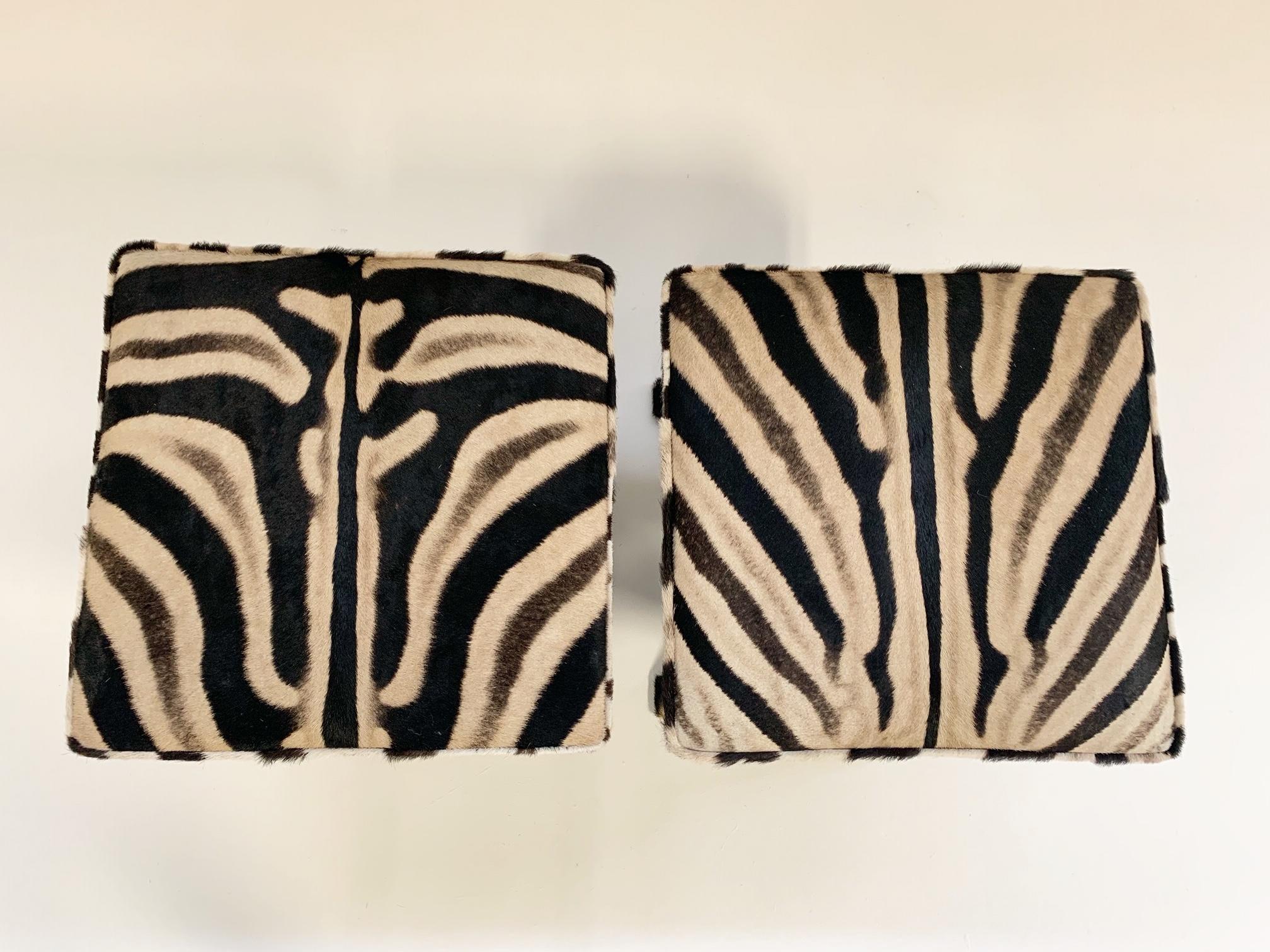 Billy Baldwin Style X-Benches Restored in Zebra Hide, Pair 2