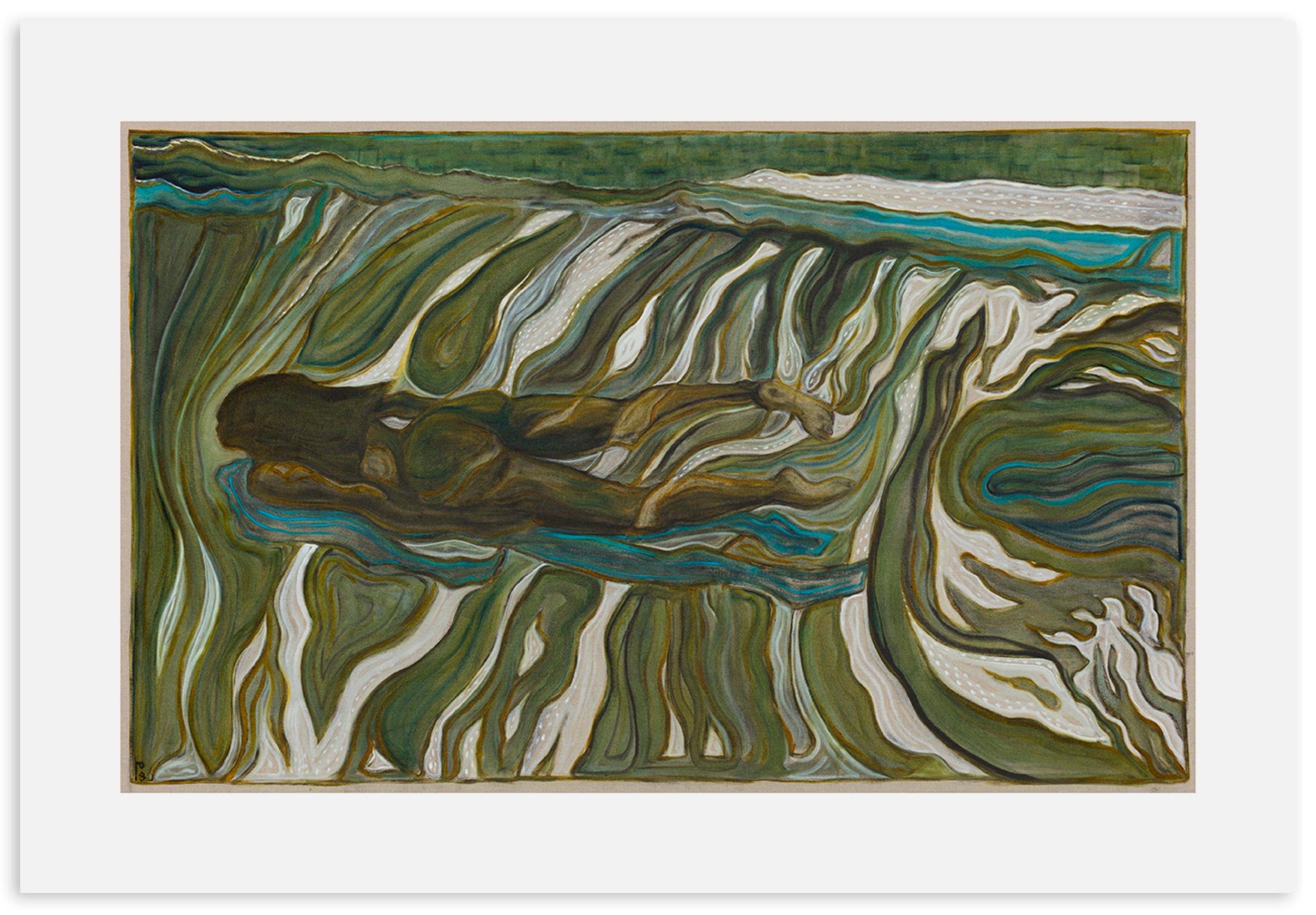 Billy Childish Still-Life Print - Julie Swimming II