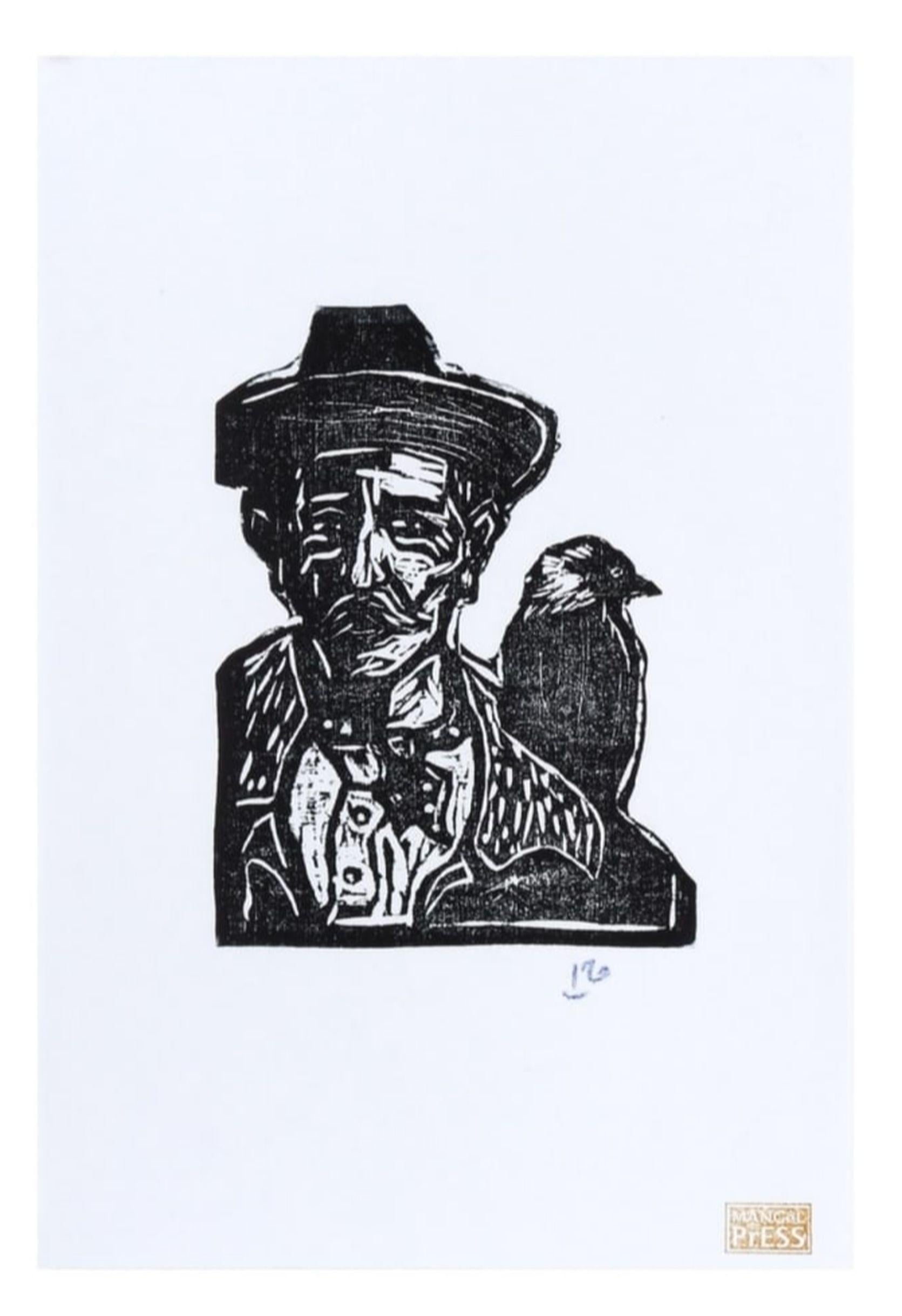 Man With Jackdaw By Billy Childish For Sale 1