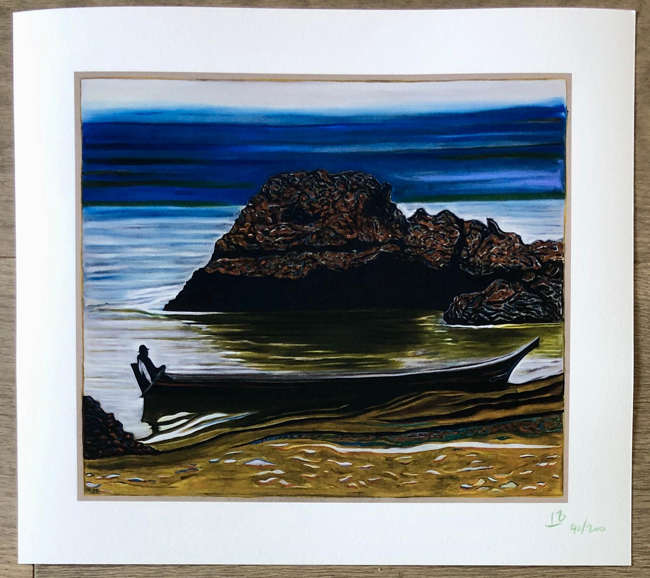 Landscape Print de Billy Childish - Canoa y Roca Salish