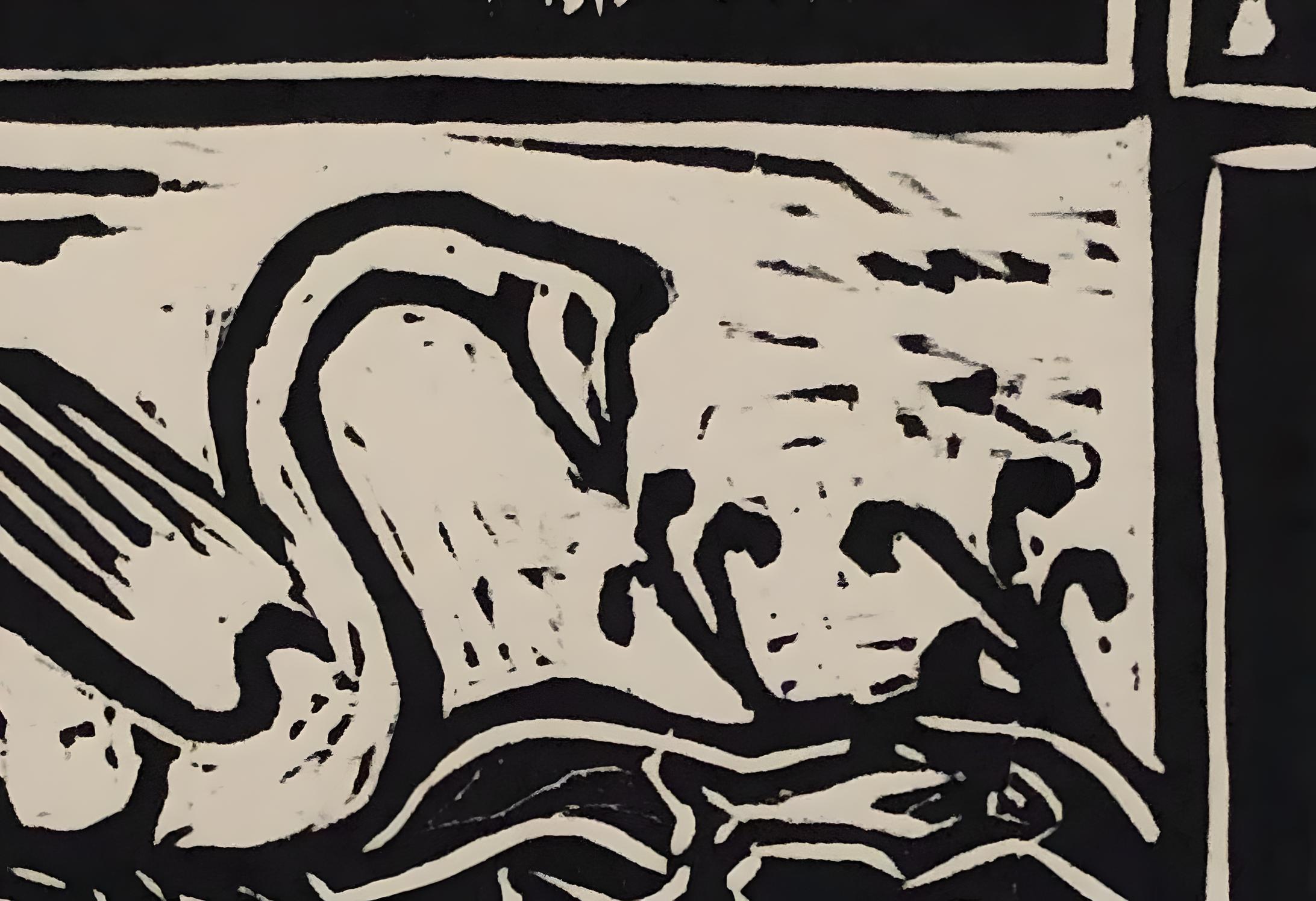 Cigno e pesce - Abstract Print Beige di Billy Childish