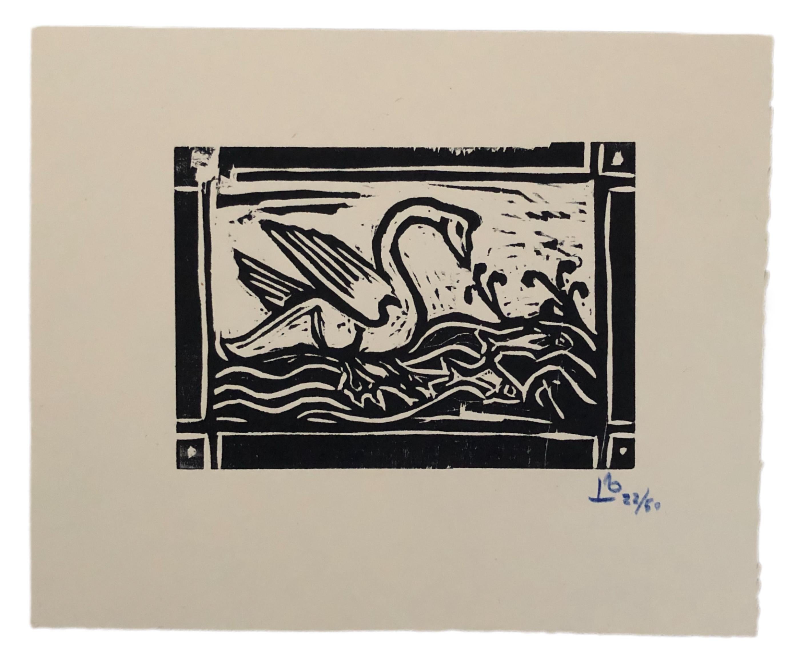 Abstract Print di Billy Childish - Cigno e pesce