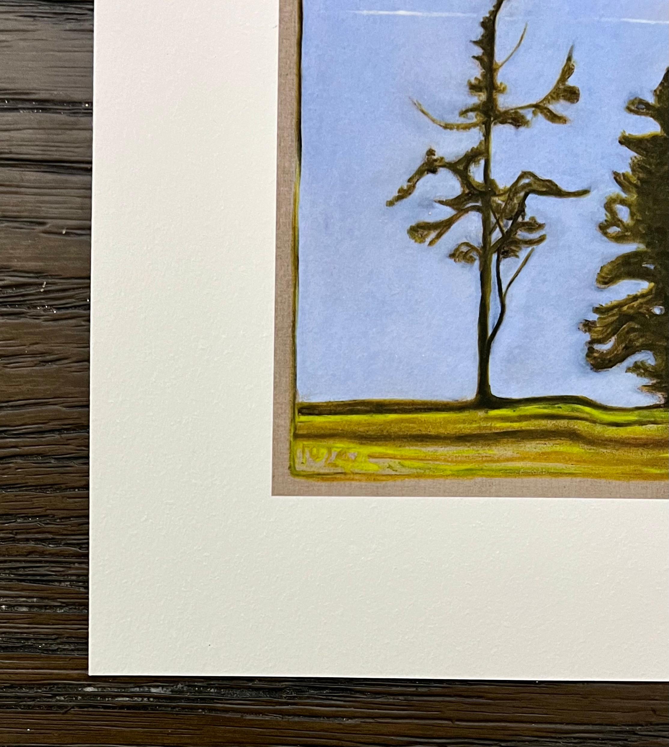 Tahoma e due alberi - Landscape Print Grigio di Billy Childish