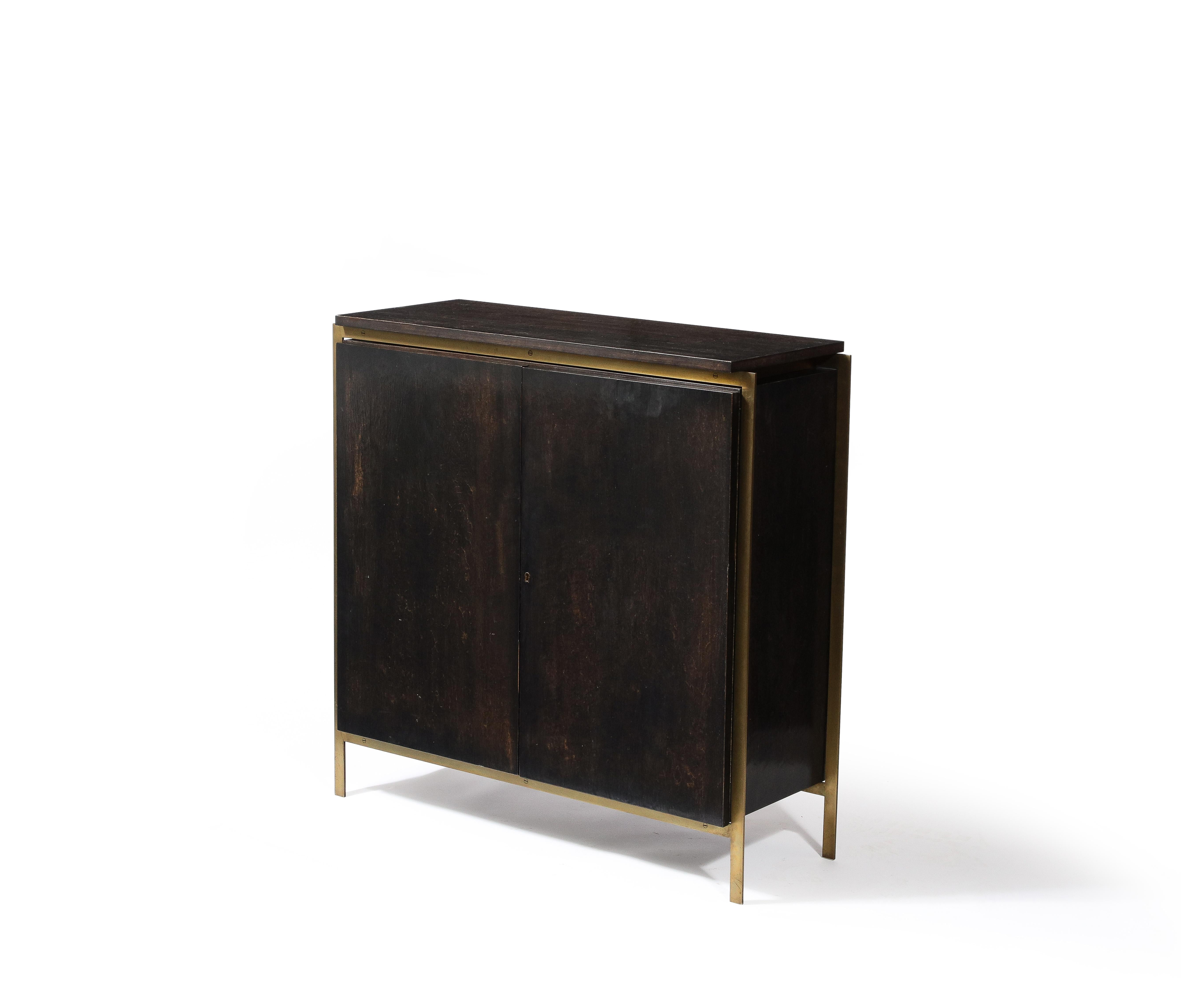 Billy Cotton Modernist Credenza in Brass, Dark Wood and Lacquer, USA 2014 4