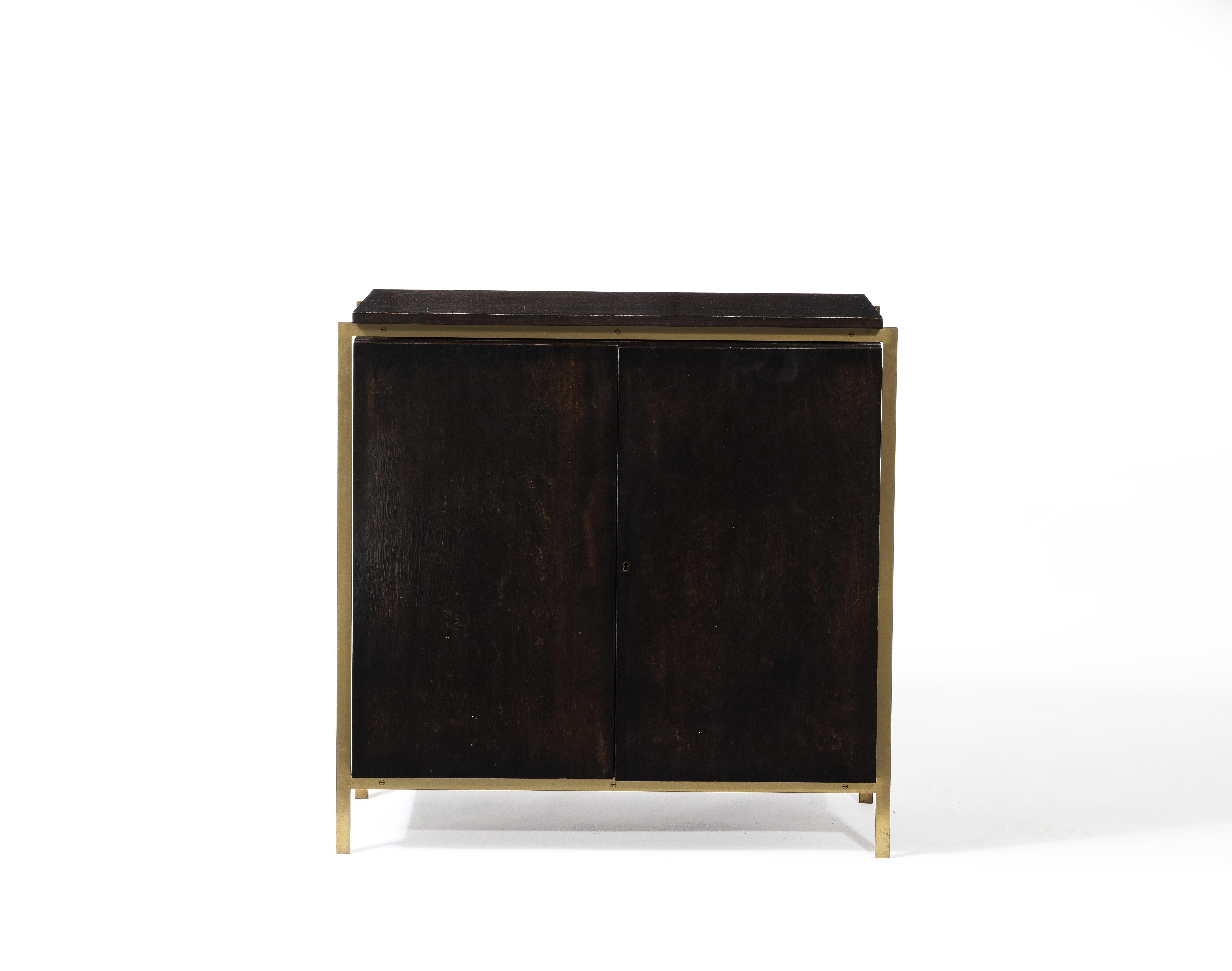 Billy Cotton Modernist Credenza in Brass, Dark Wood and Lacquer, USA 2014 5