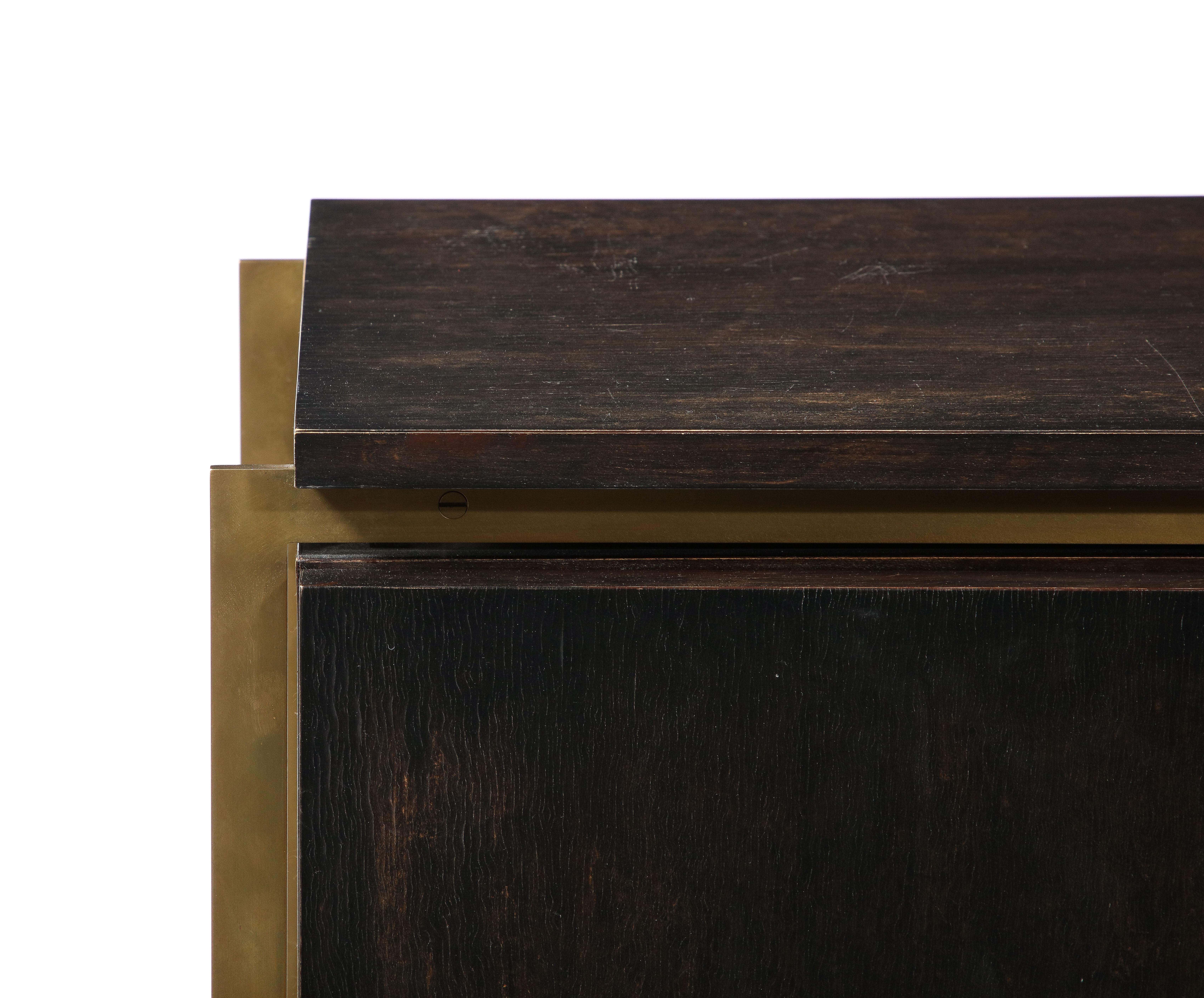 American Billy Cotton Modernist Credenza in Brass, Dark Wood and Lacquer, USA 2014