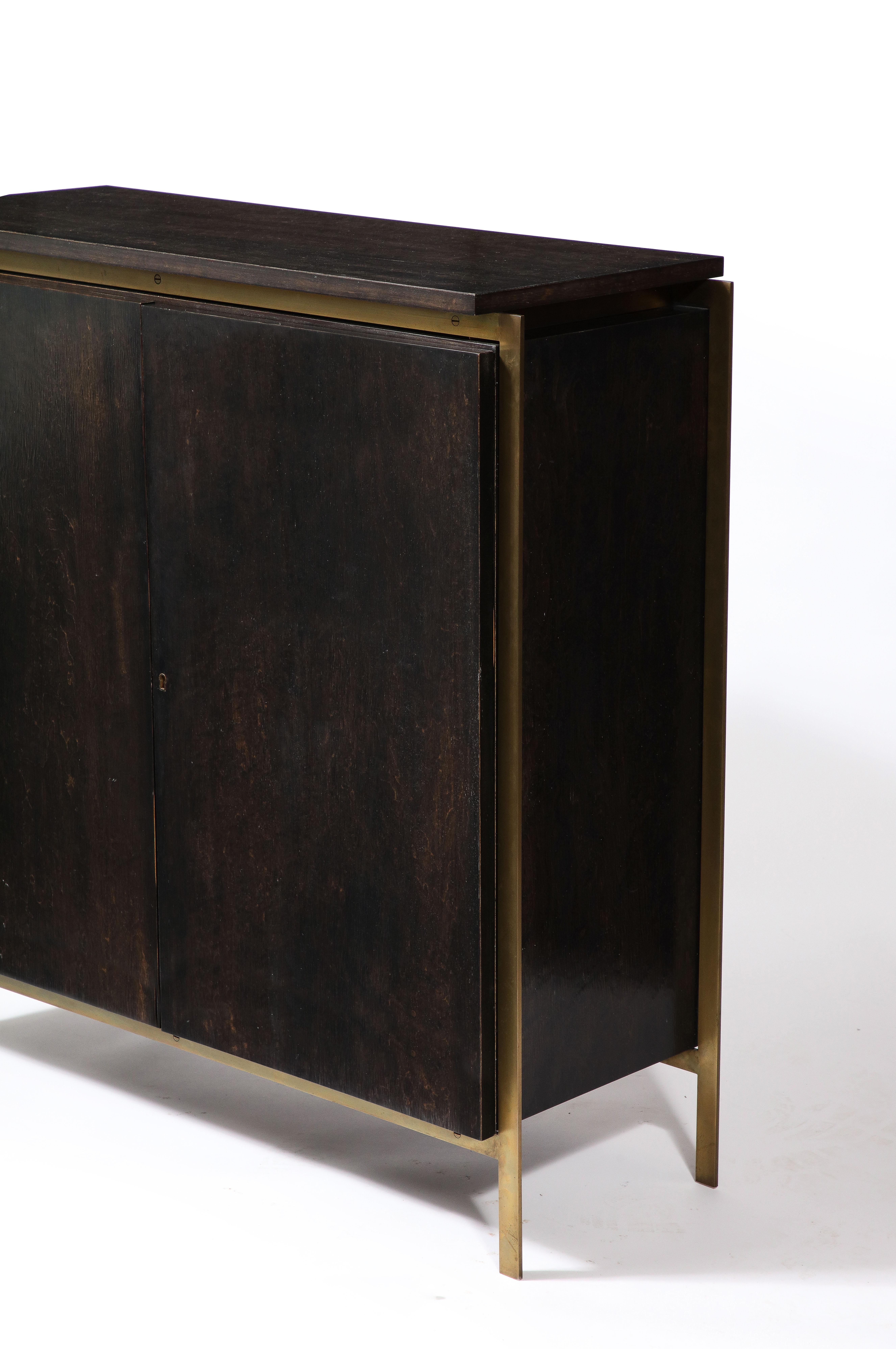 Billy Cotton Modernist Credenza in Brass, Dark Wood and Lacquer, USA 2014 In Good Condition In New York, NY
