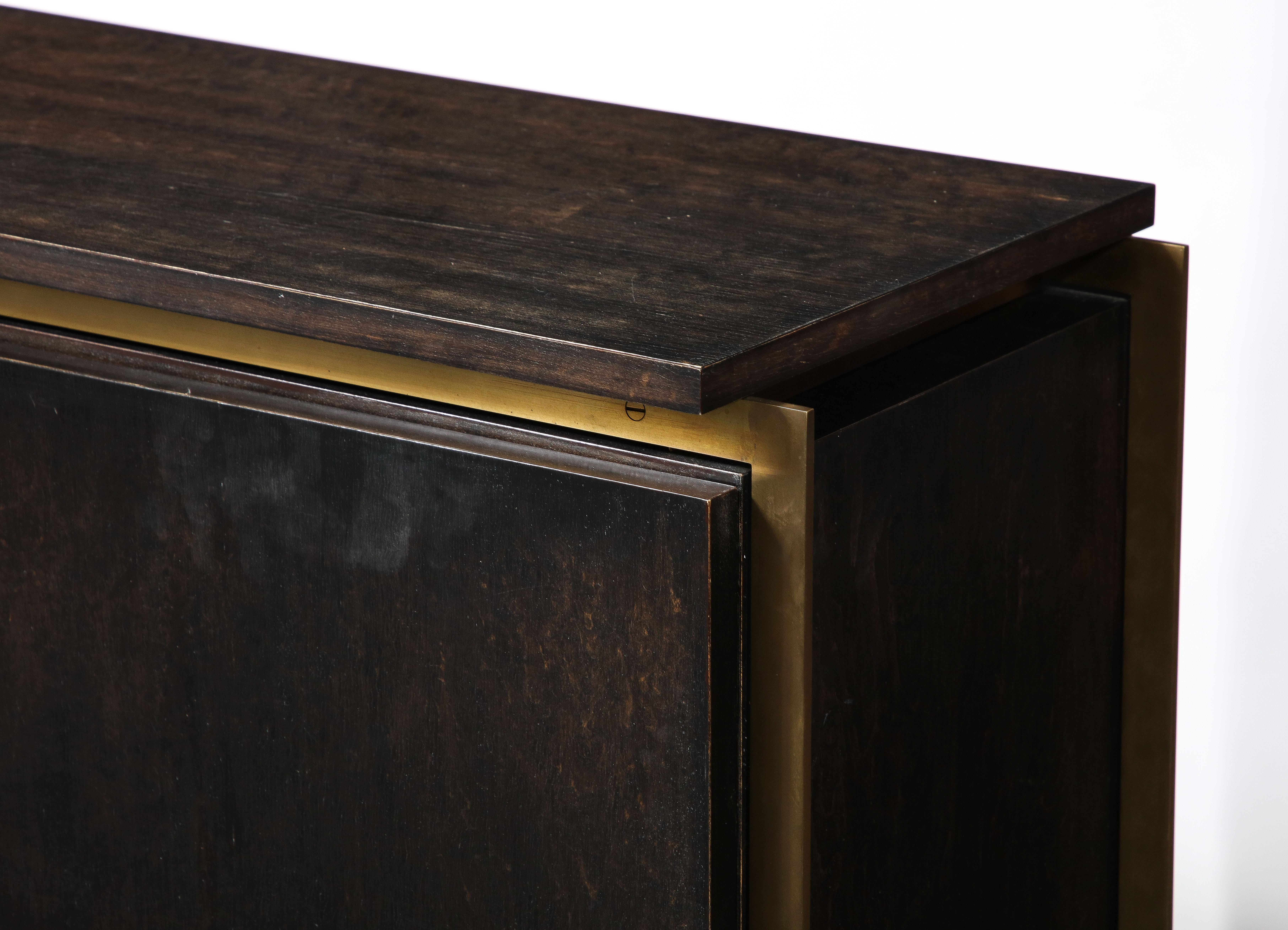 Contemporary Billy Cotton Modernist Credenza in Brass, Dark Wood and Lacquer, USA 2014