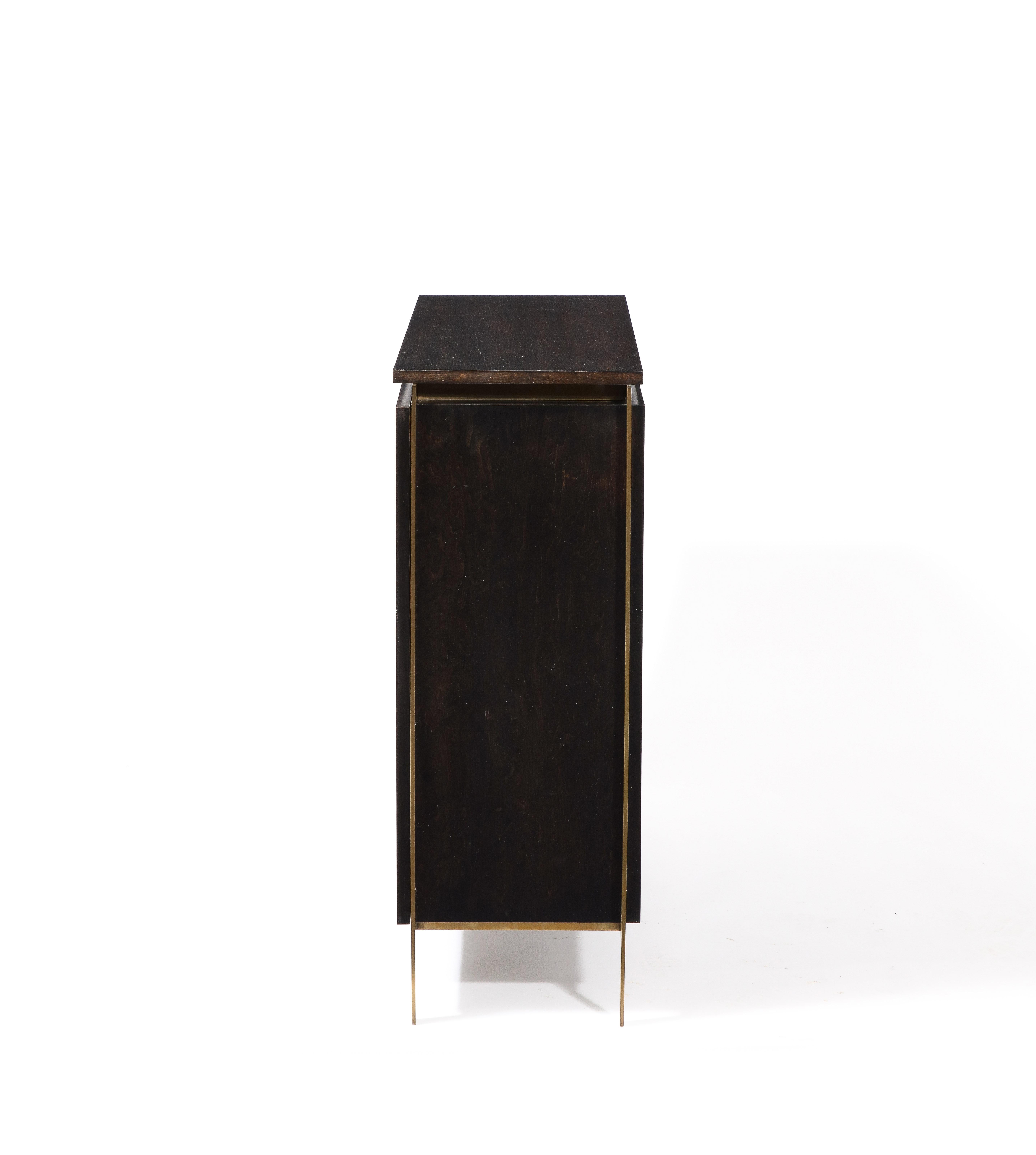 Billy Cotton Modernist Credenza in Brass, Dark Wood and Lacquer, USA 2014 1