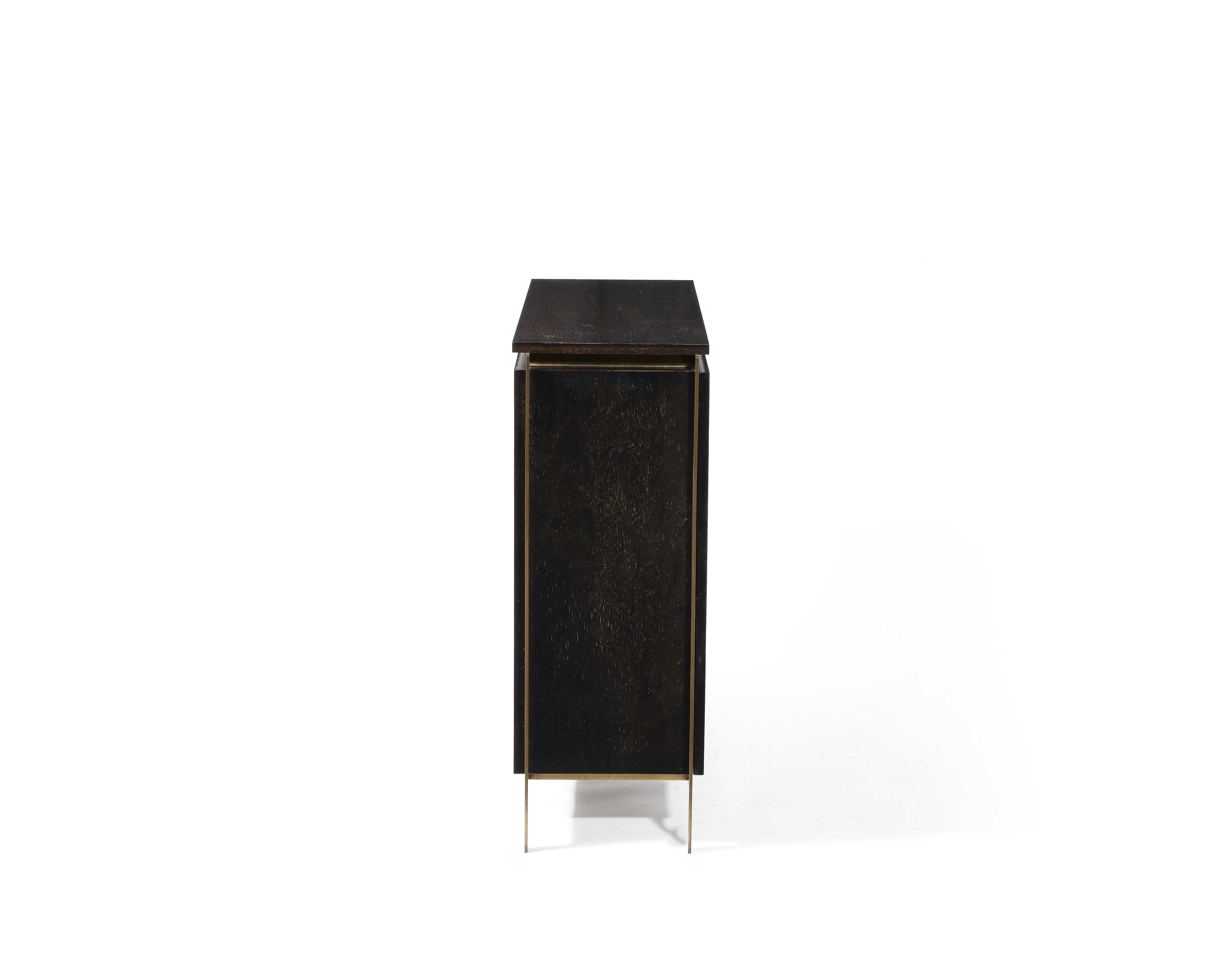 Billy Cotton Modernist Credenza in Brass, Dark Wood and Lacquer, USA 2014 3