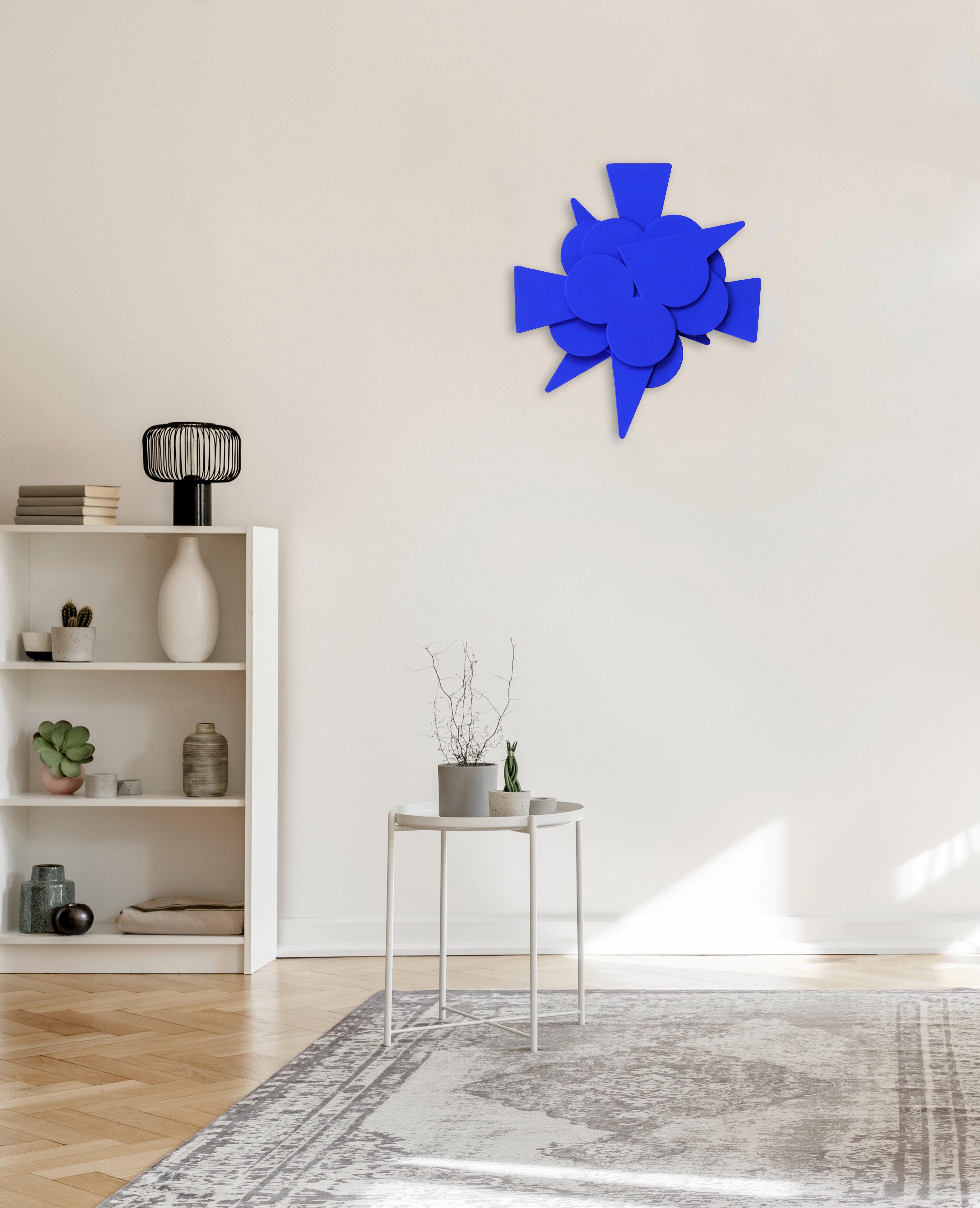 Blanco Blue - Minimalist Geometric Three-Dimensional Blue Wall Sculpture For Sale 4