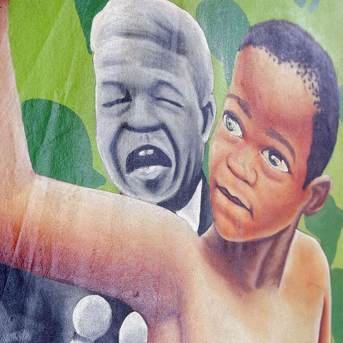 Billy Gubul'Art Zeitgenössische afrikanische Kunst - Acryl auf Stoff
Nelson Mandela Afrikanische Kunst
Maße: 87,5x2 H:57,5cm 
Signiert unten rechts - Billy Gubul'Art
Geboren 1997 in der Demokratischen Republik Kongo
Mit dem Tod Mandelas ist ein