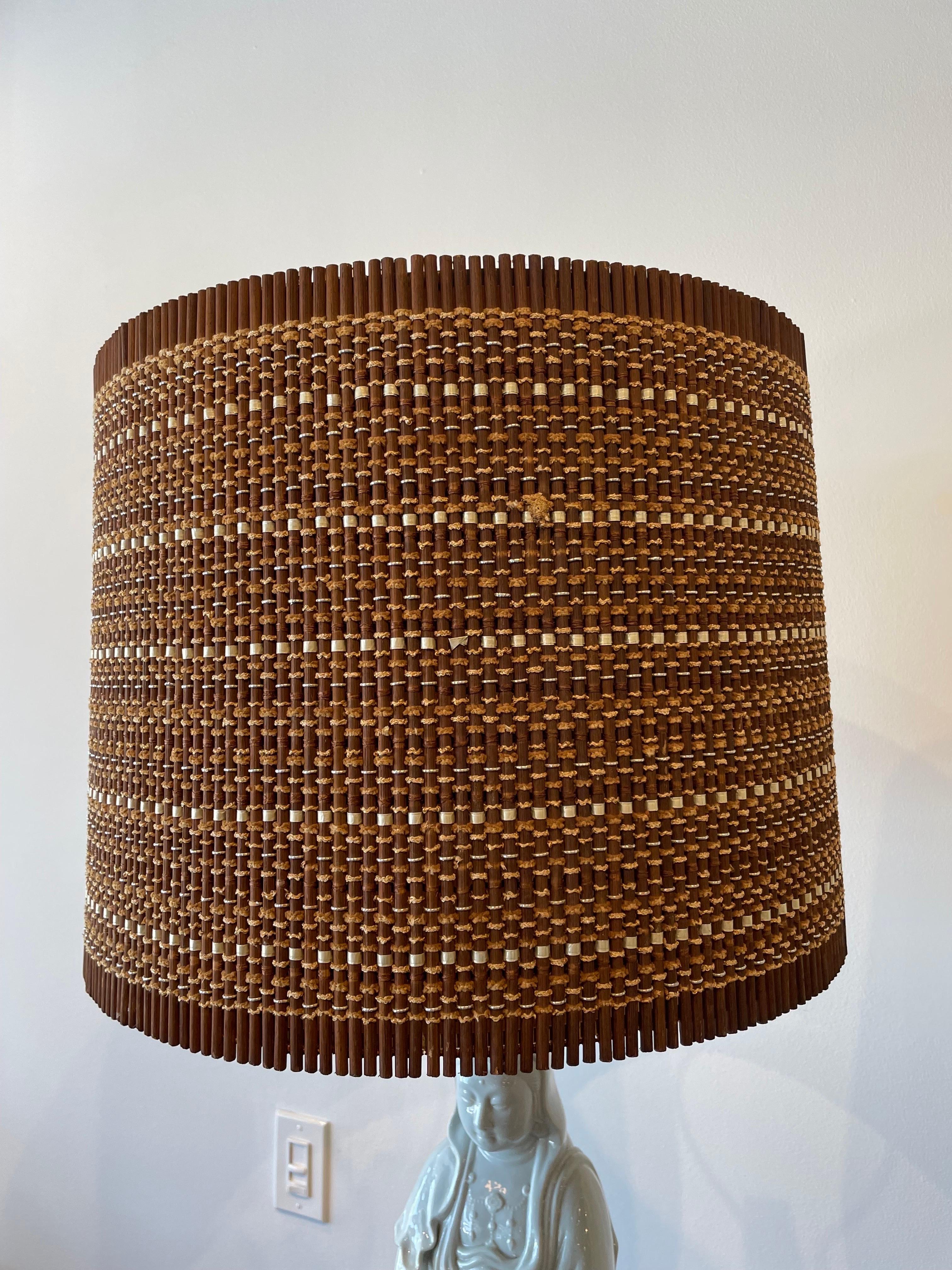 Billy Haines style Porcelain Biscuit Lamp w/ Maria Kipp Vintage Shade For Sale 1