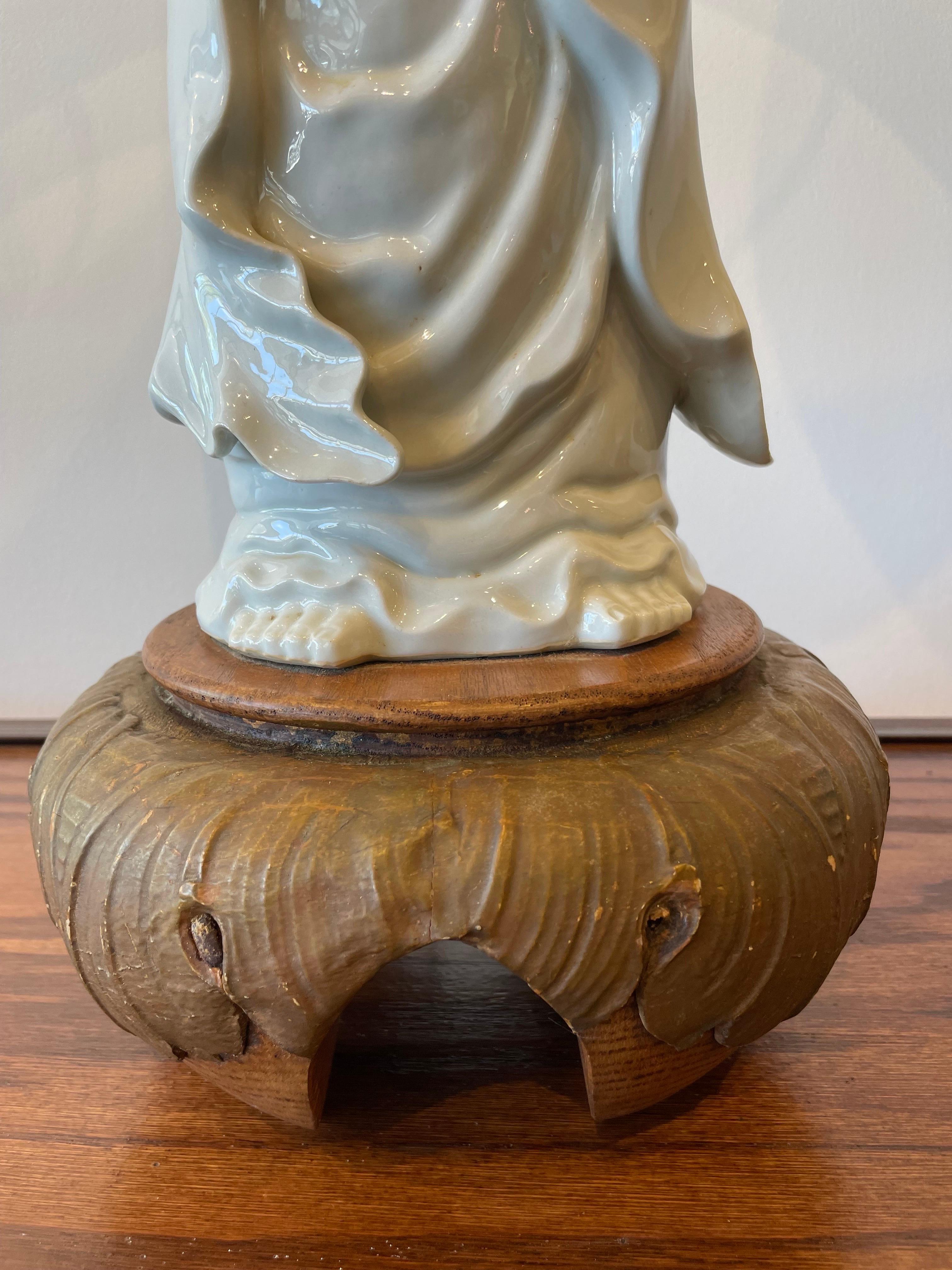 American Billy Haines style Porcelain Biscuit Lamp w/ Maria Kipp Vintage Shade For Sale