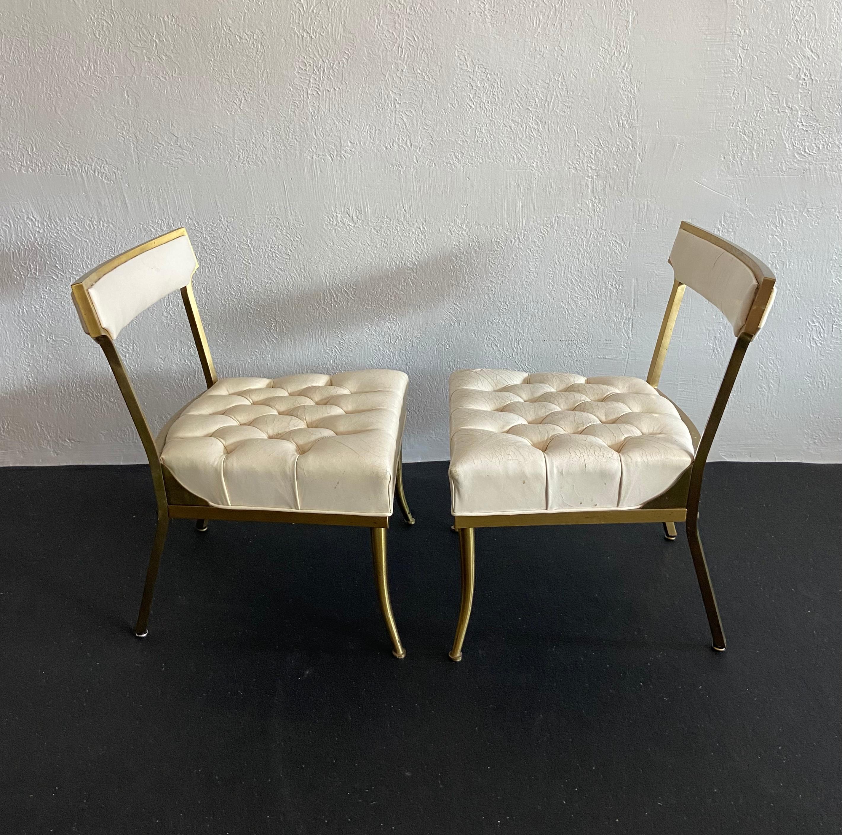 Mid-Century Modern Billy Haines Attributed Brass and Leather Side Chairs, a Pair For Sale