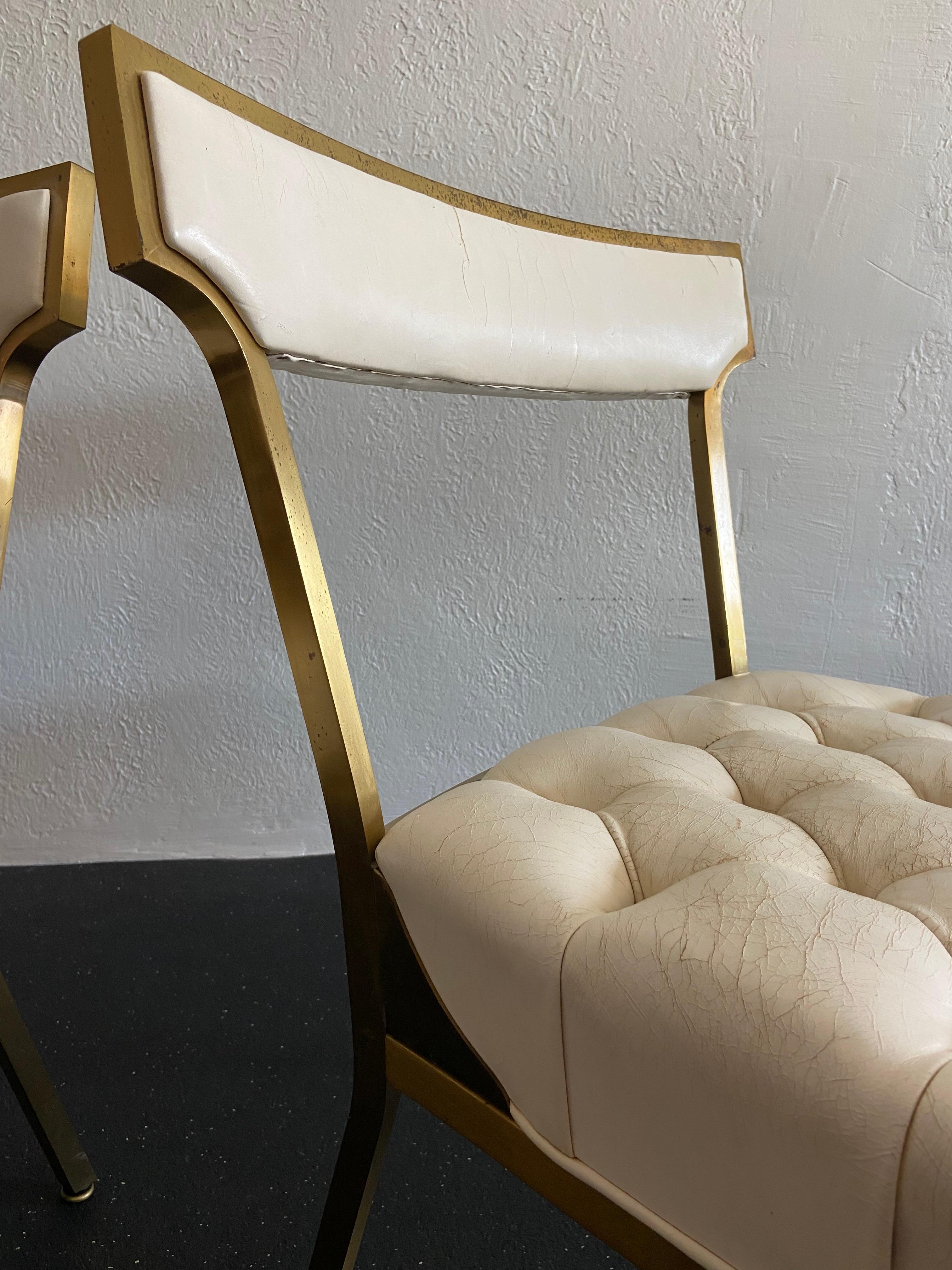 Mid-20th Century Billy Haines Attributed Brass and Leather Side Chairs, a Pair For Sale