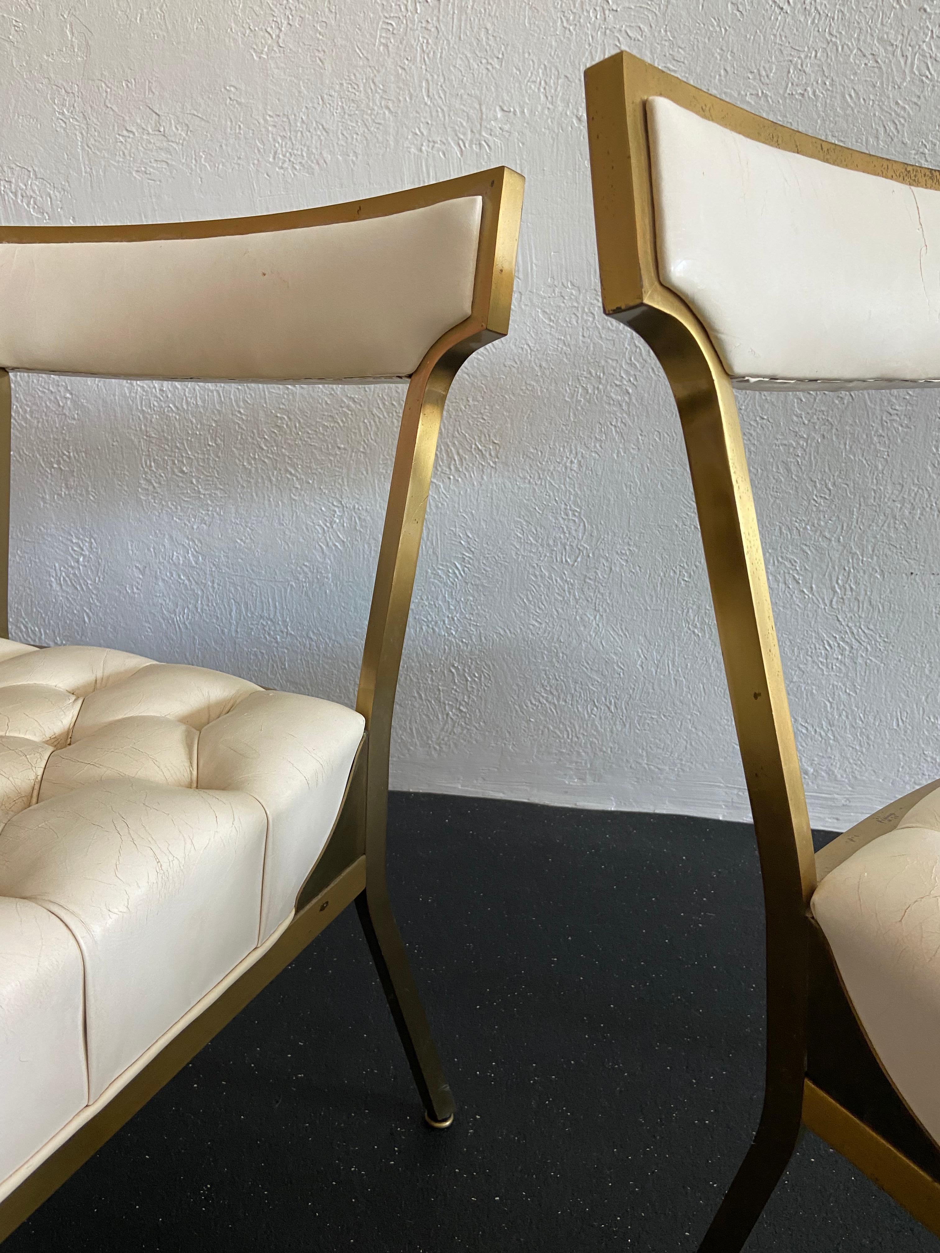Billy Haines Attributed Brass and Leather Side Chairs, a Pair For Sale 1