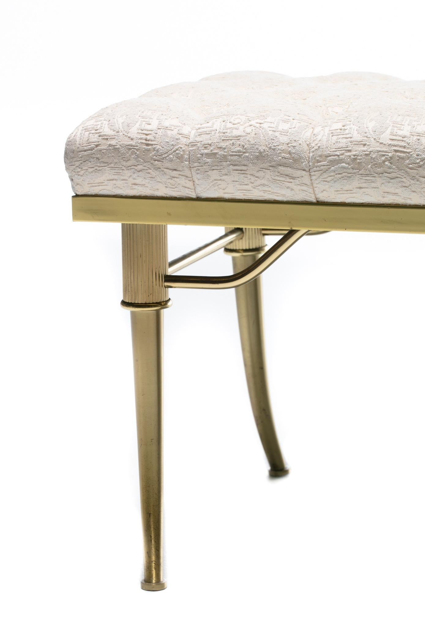 Billy Haines Brass Klismos Leg Bench with Tufted Ivory Upholstery, circa 1960 1