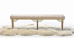 Billy Haines Brass Klismos Leg Bench with Tufted Ivory Upholstery, circa 1960